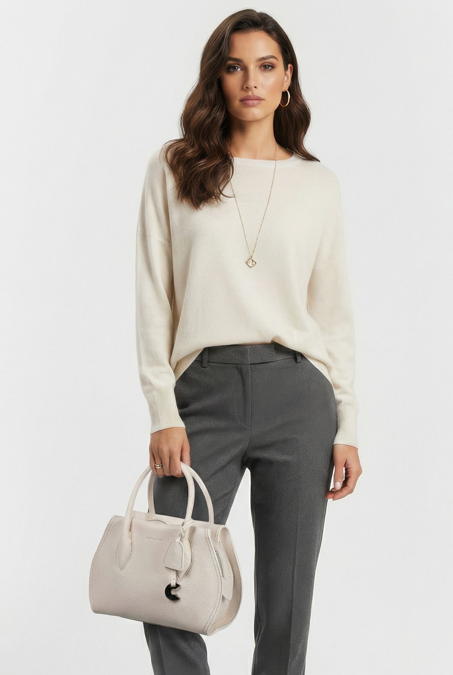 LEATHER MEDIUM SATCHEL BAG IN CREAM 1