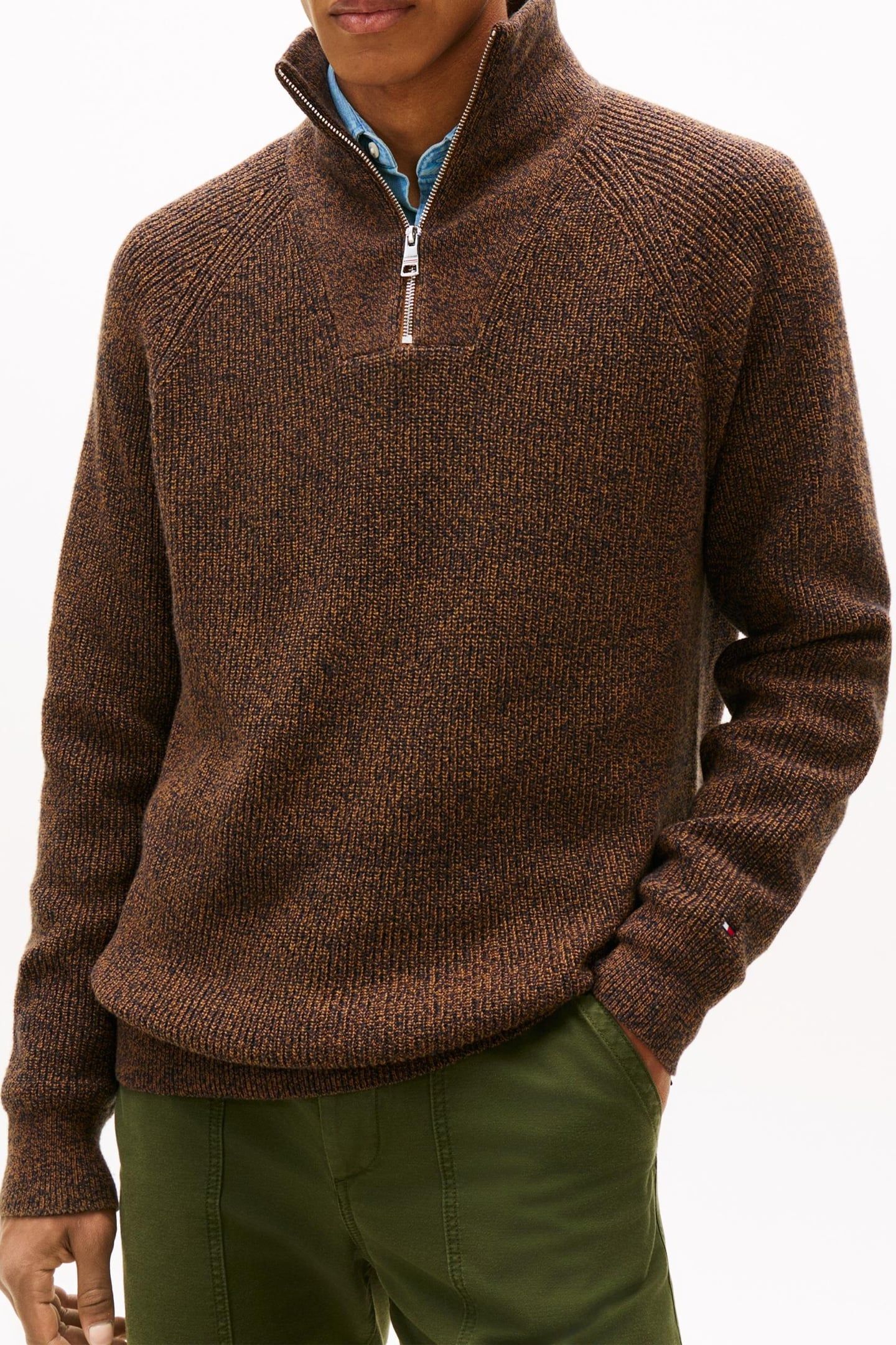 FISHERMAN RIB ZIP SWEATER HIGHLAND KHAKI 1
