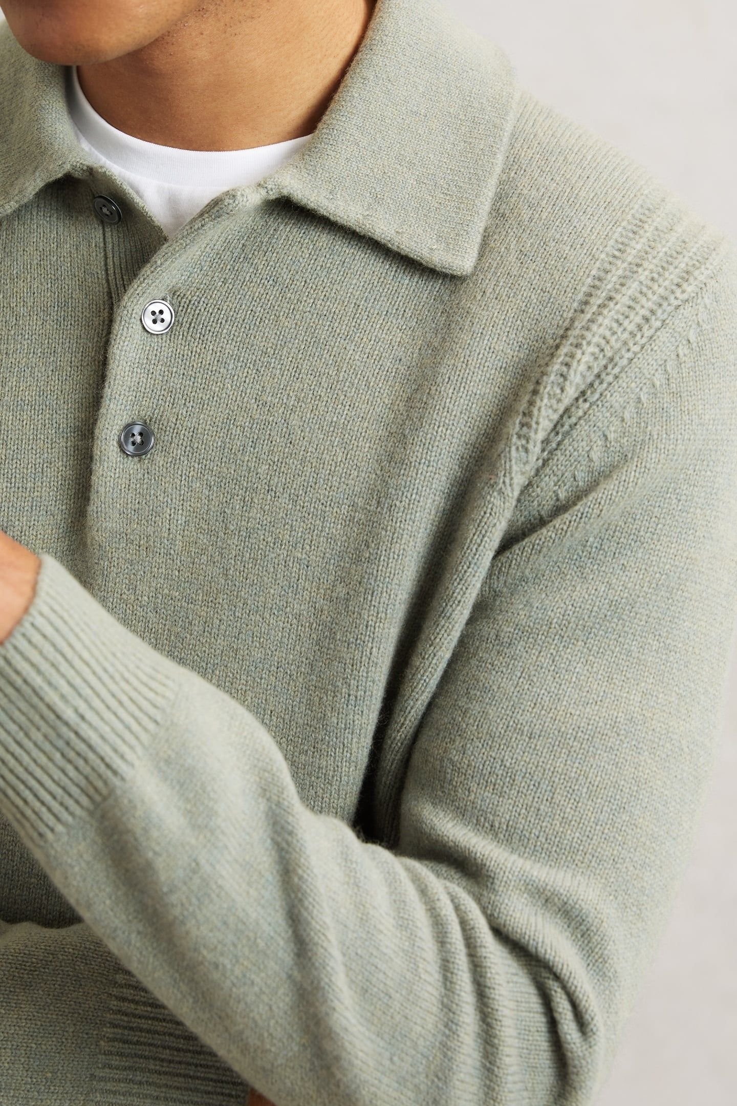 LS HALF BUTTON POLO JUMPER SAGE GREEN 5