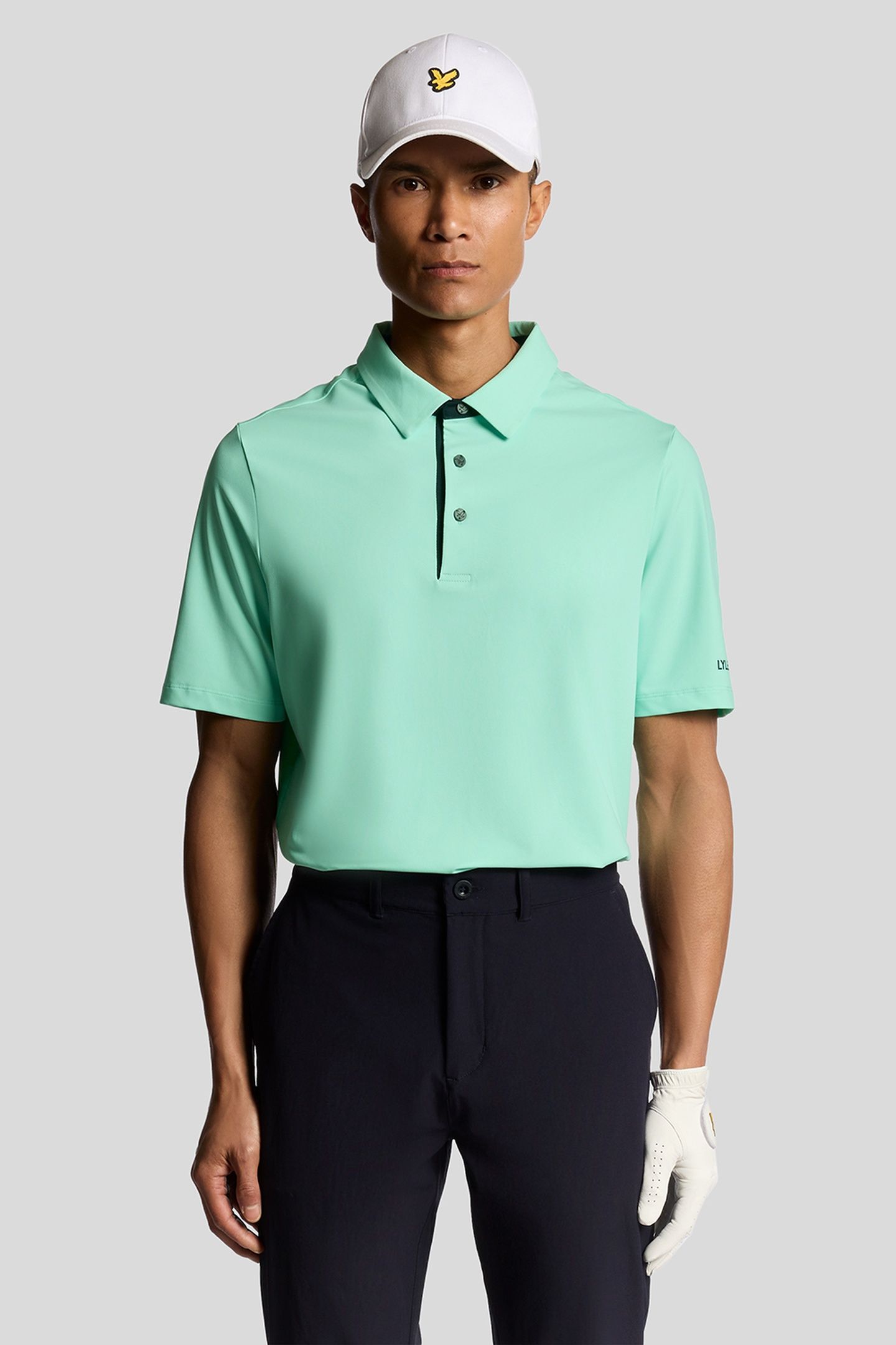 GOLF SHANK BUTTON POLO SHIRT TINTED AQUA/DARK NAVY 2