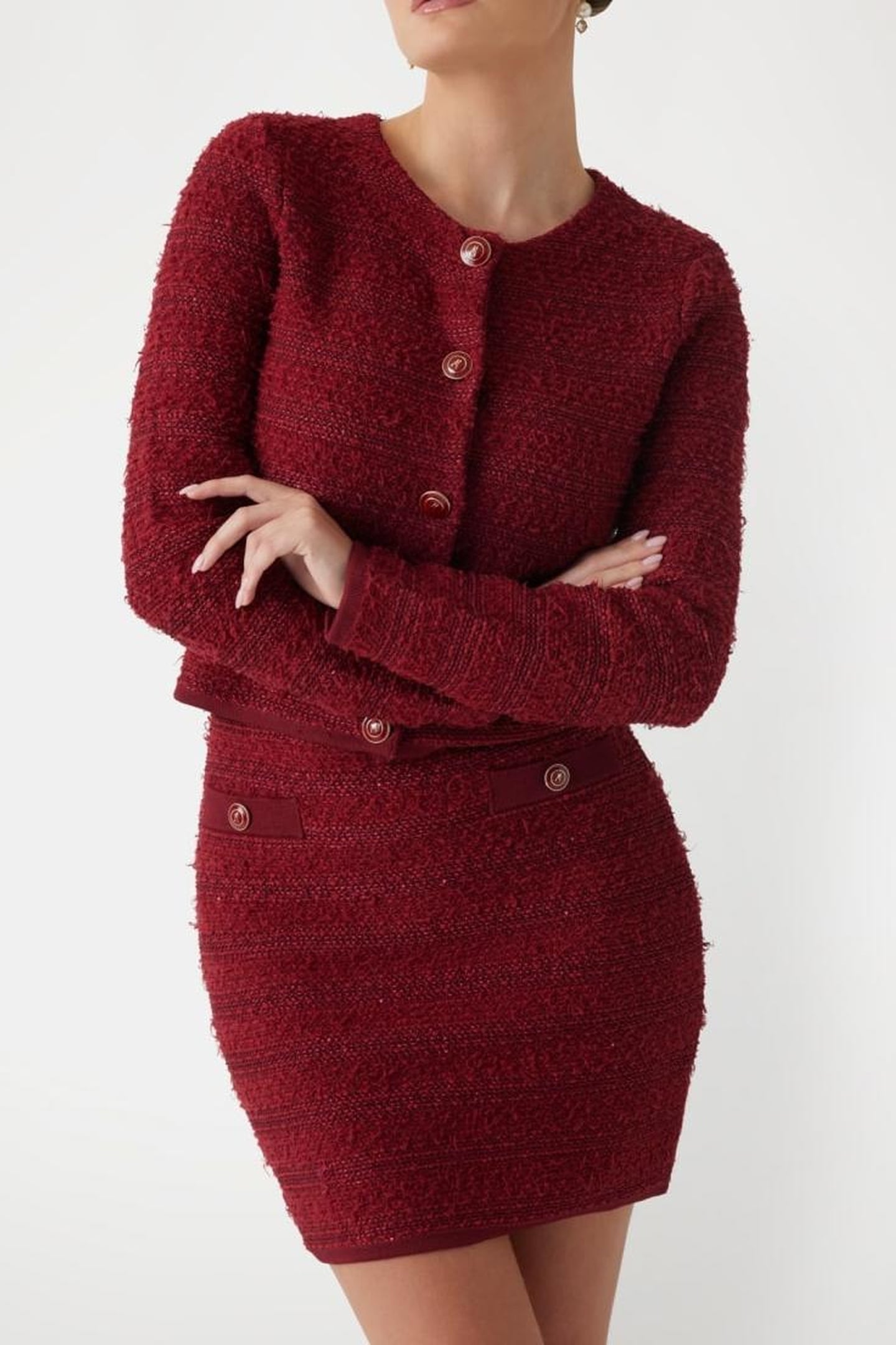 MARCIANO BY GUESS AMELIA CARDI SWEATER DARK JAM RED 1