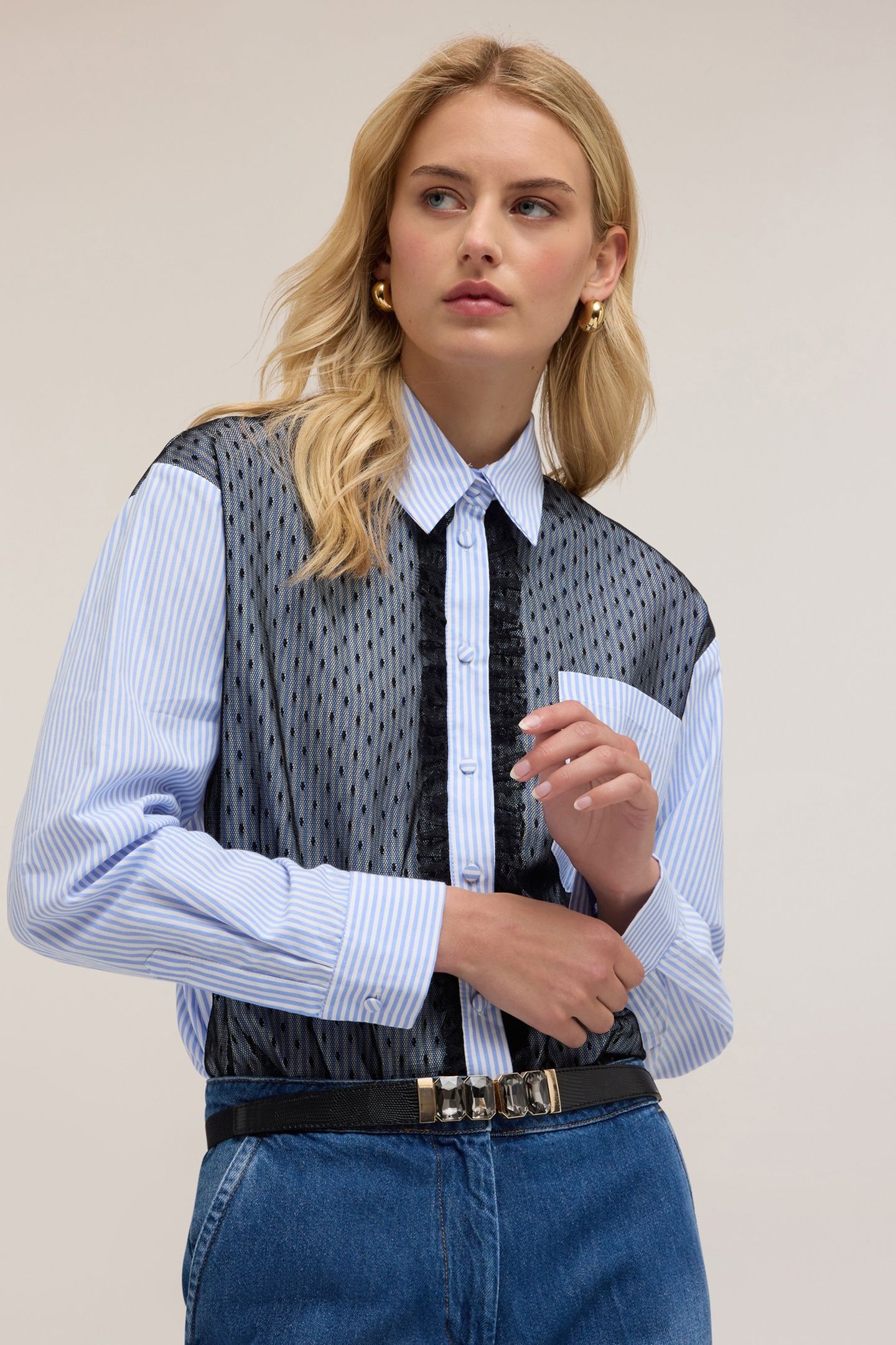 STRIPED SHIRT WITH PLUMETIS TULLE LIGHT BLUE 4