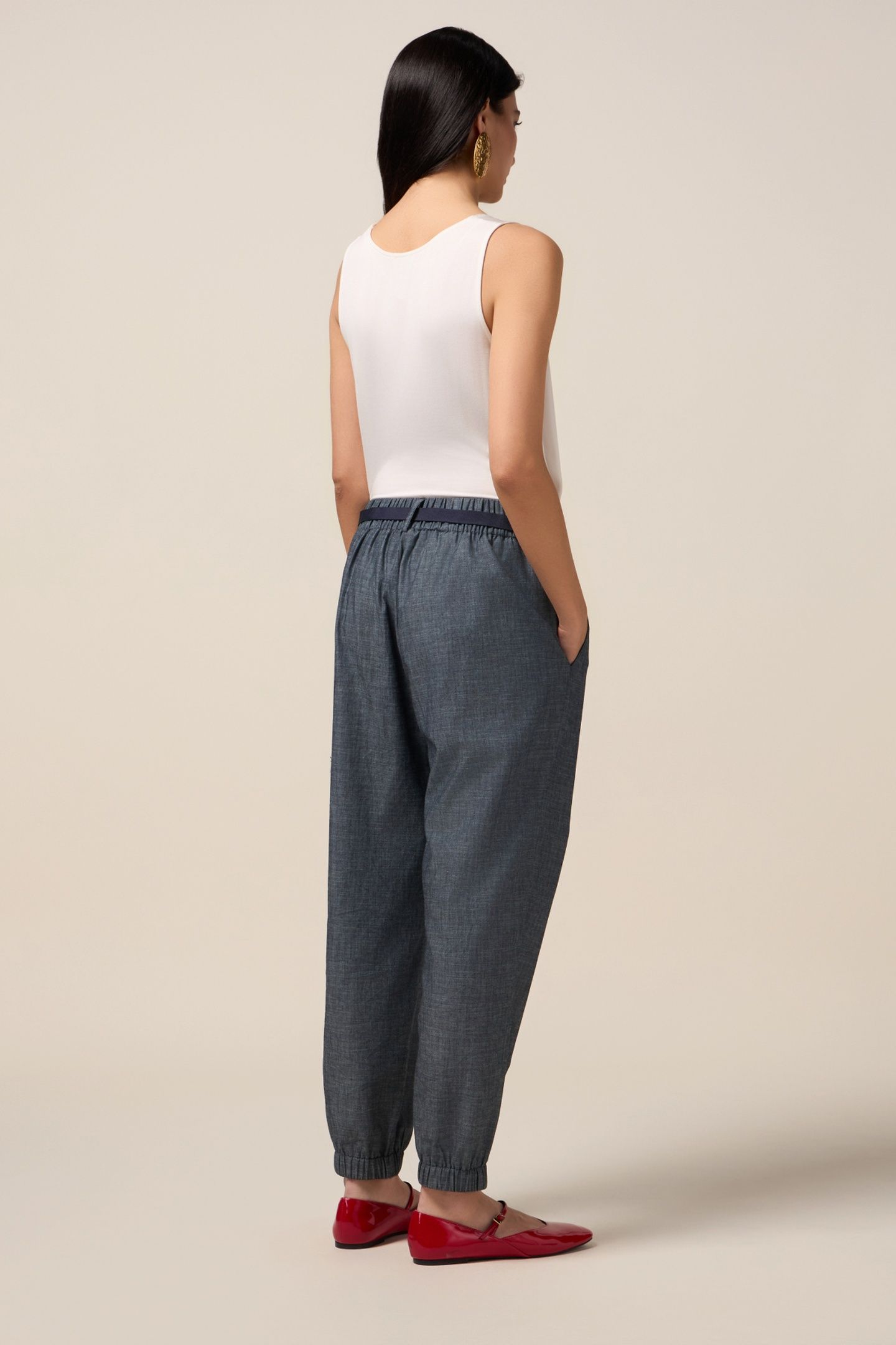 DENIM-EFFECT JOGGERS IN LINEN BLEND FABRIC BLUE 3