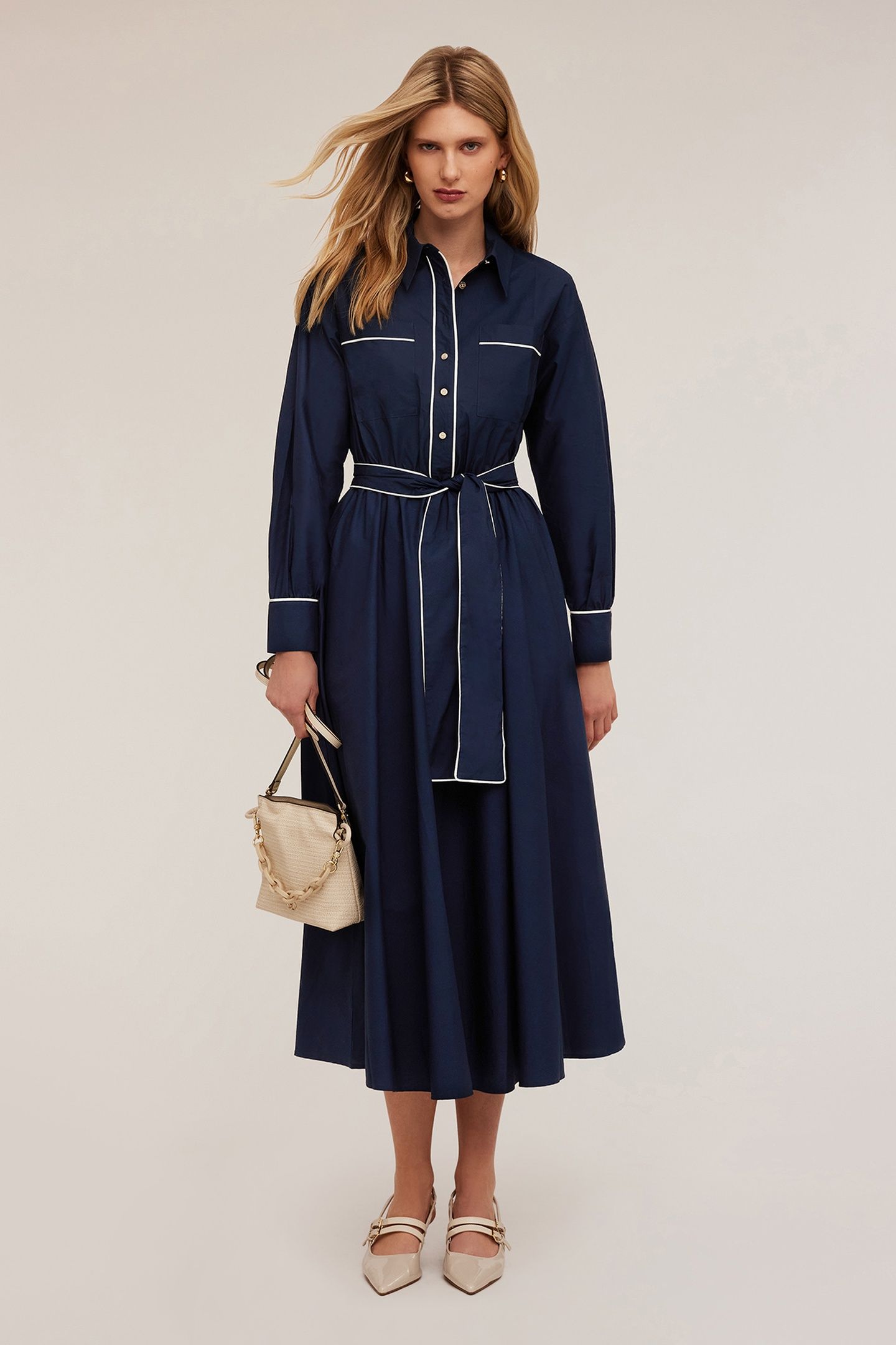 POPLIN CHEMISIER DRESS WITH PROFILES BLUE 1