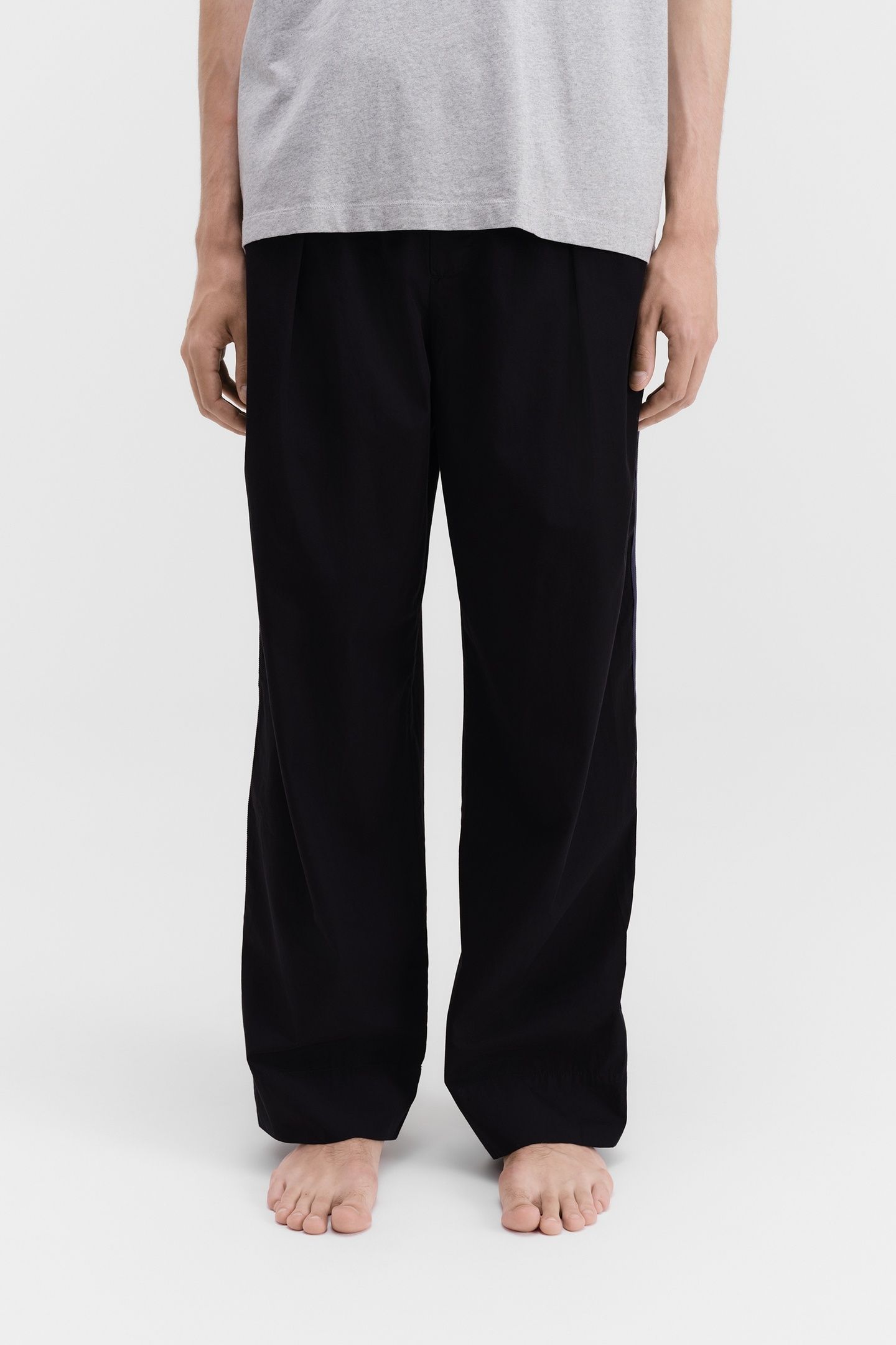UNISEX POPLIN, PYJAMAS PANTS GROSGRAIN SIDE STRIPE ALL BLACK 1