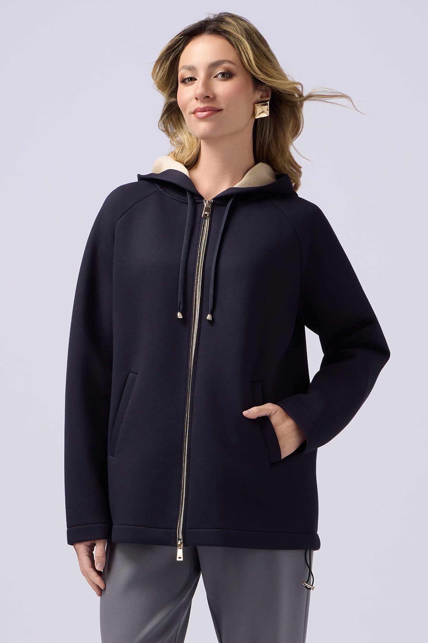 SWEATSHIRT JACKET IN SCUBA FABRIC BLUE 2