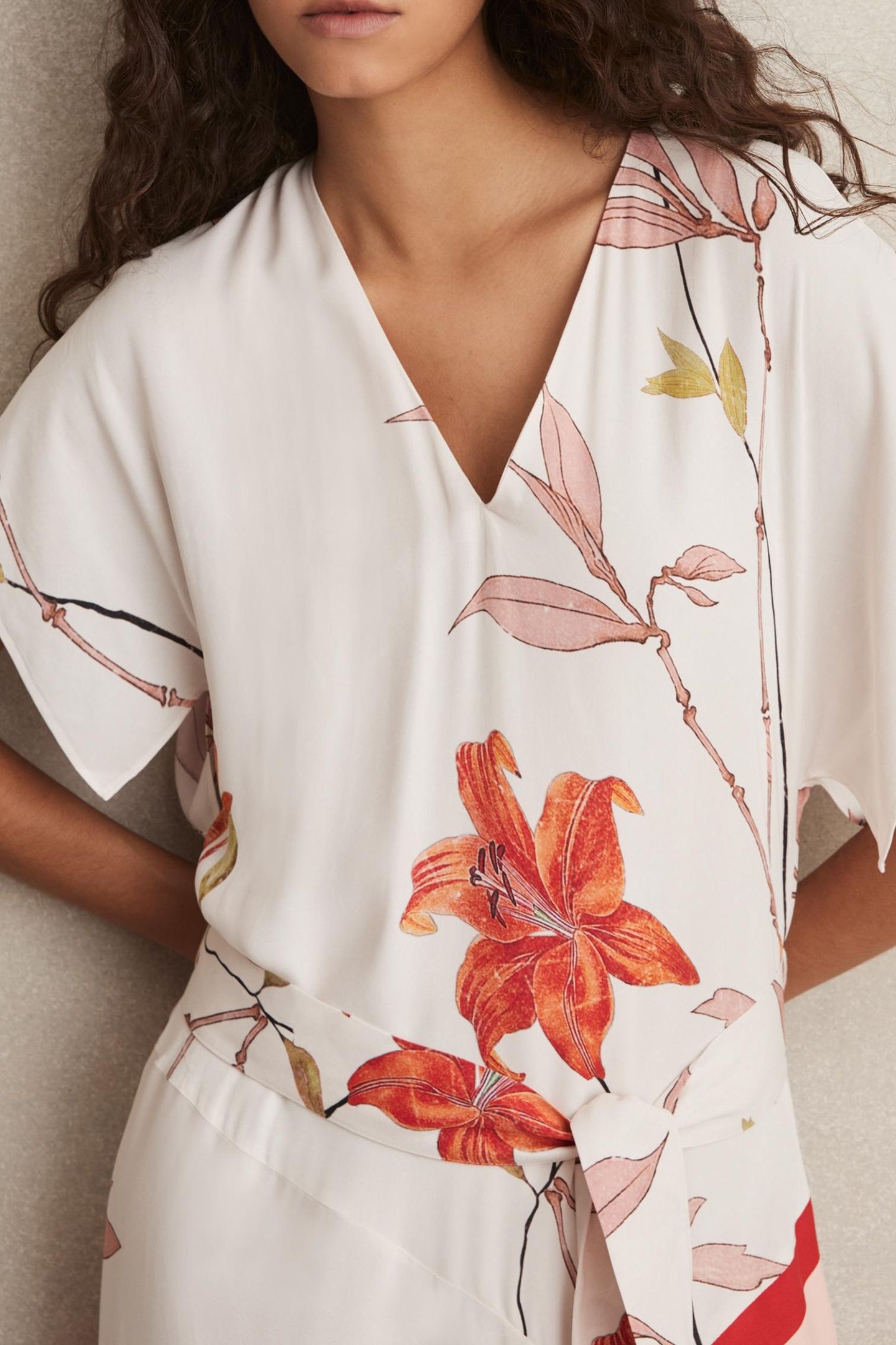 FLORAL STRIPE PRINT DRESS IVORY/RED 4