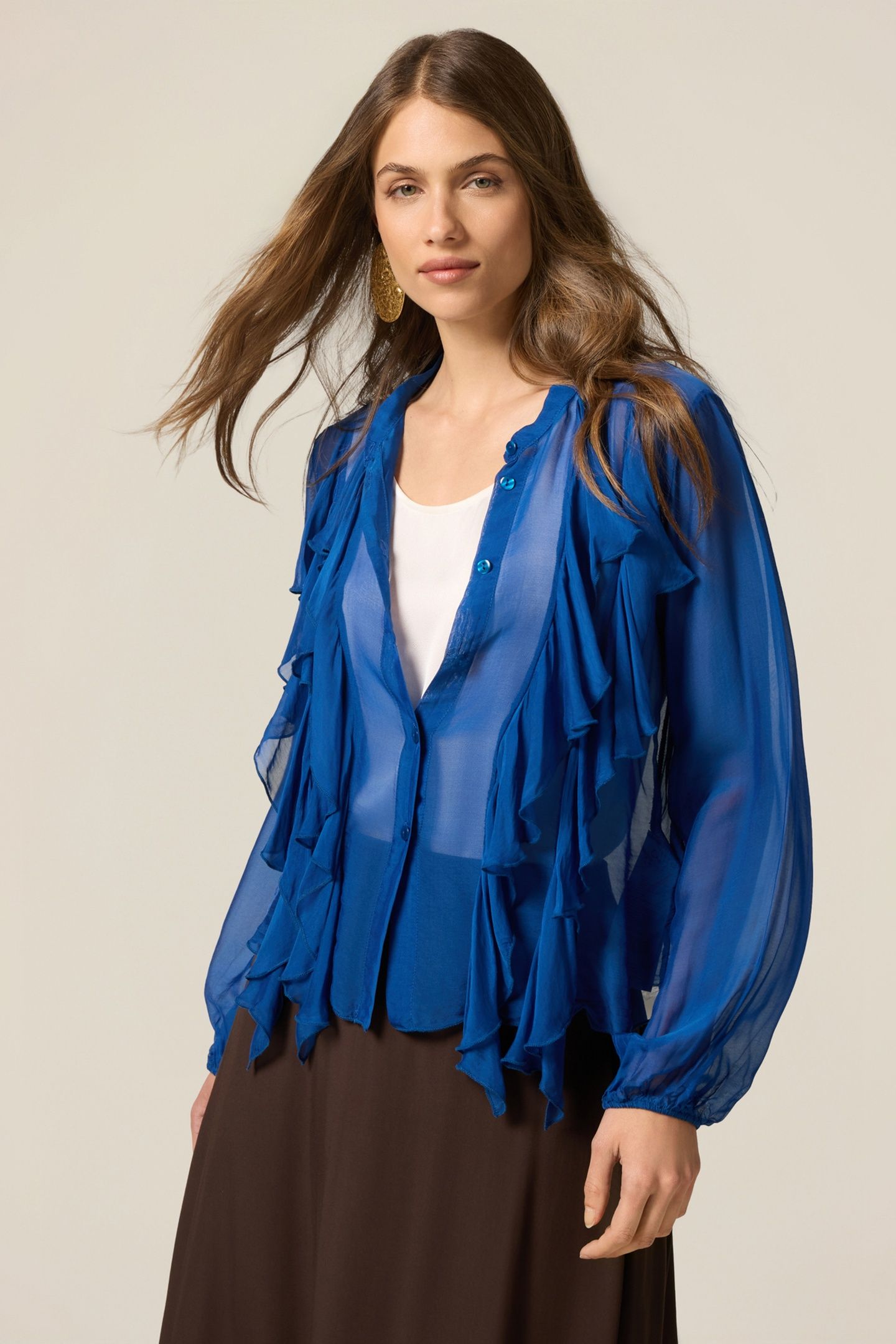 SILK BLEND SHIRT WITH RUFFLE BLUE 2