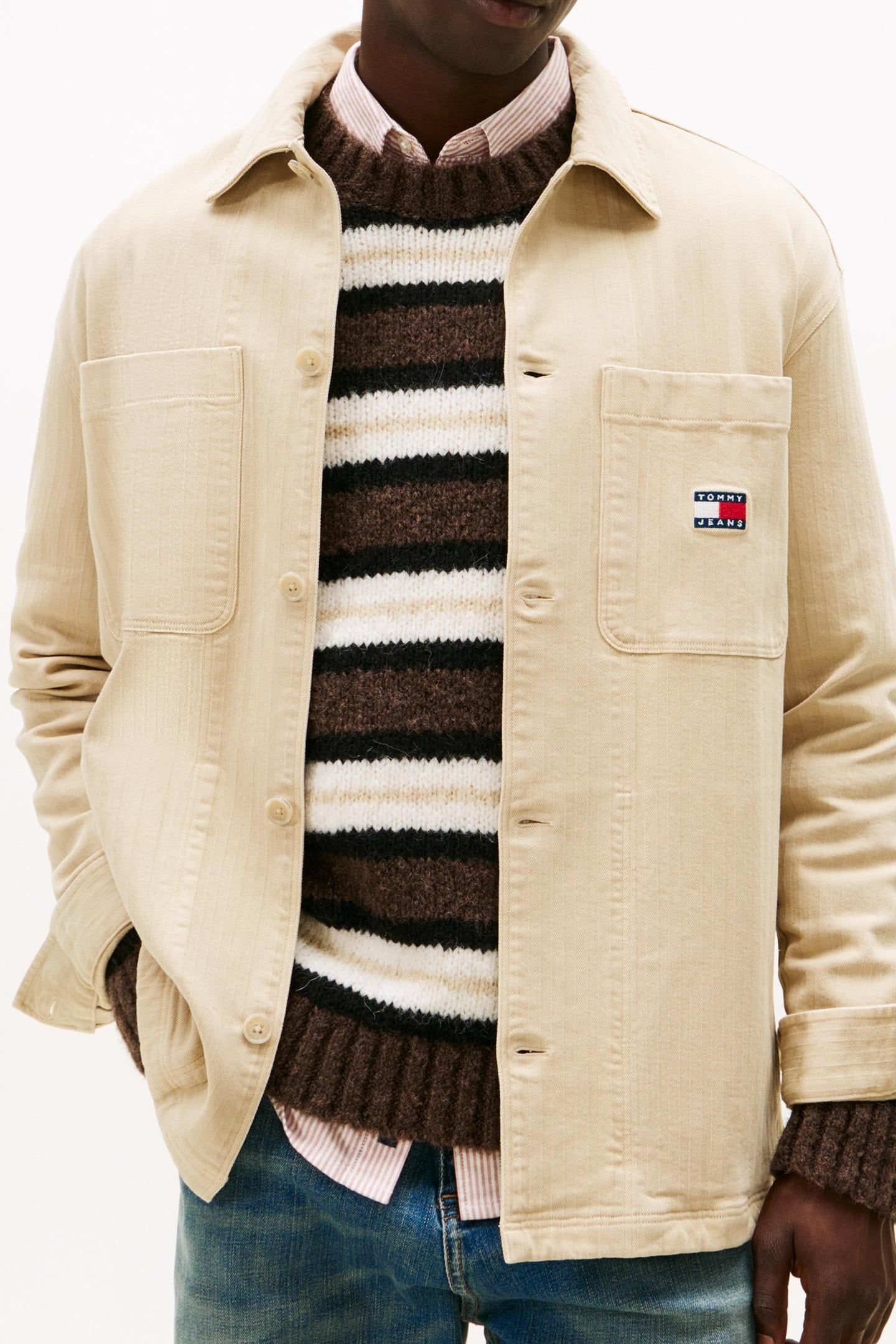 OVERSIZED FIT HERRINGBONE TWILL OVERSHIRT GULF SAND 1