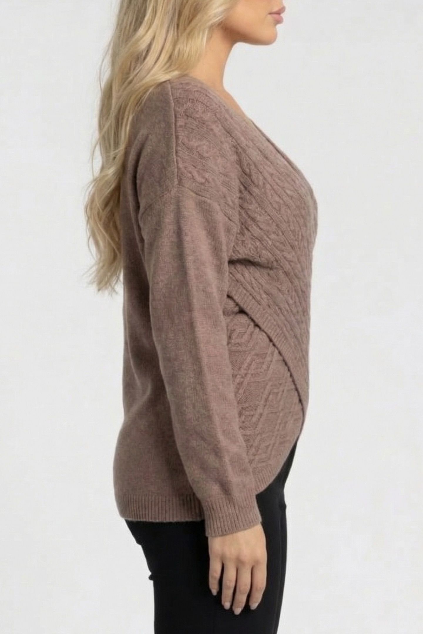 MARCIANO BY GUESS LAVANDA LS CROSSED CABLES TOP SILK TAUPE 3