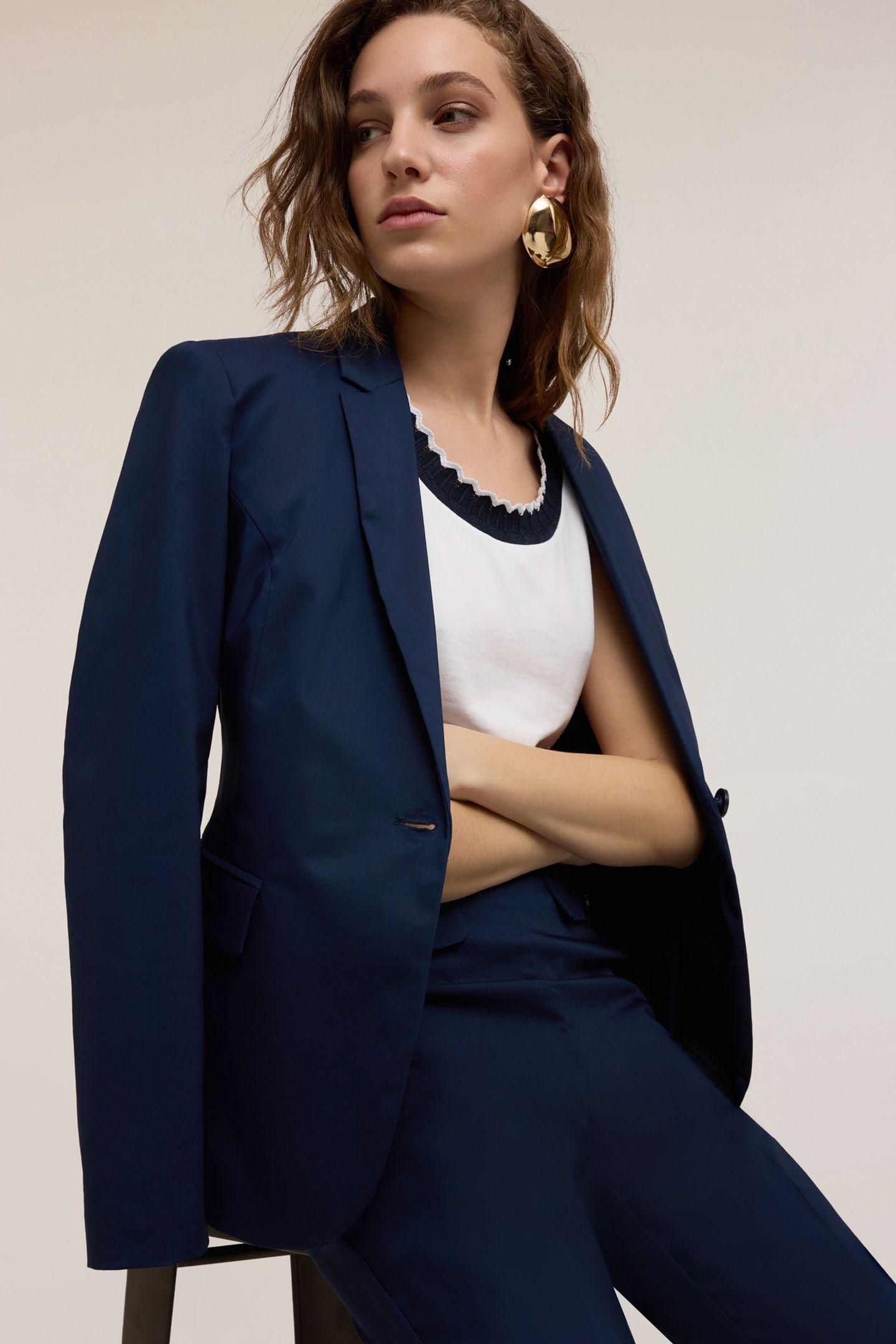 SINGLE-BREASTED BLAZER IN TECHNICAL COTTON BLUE 4