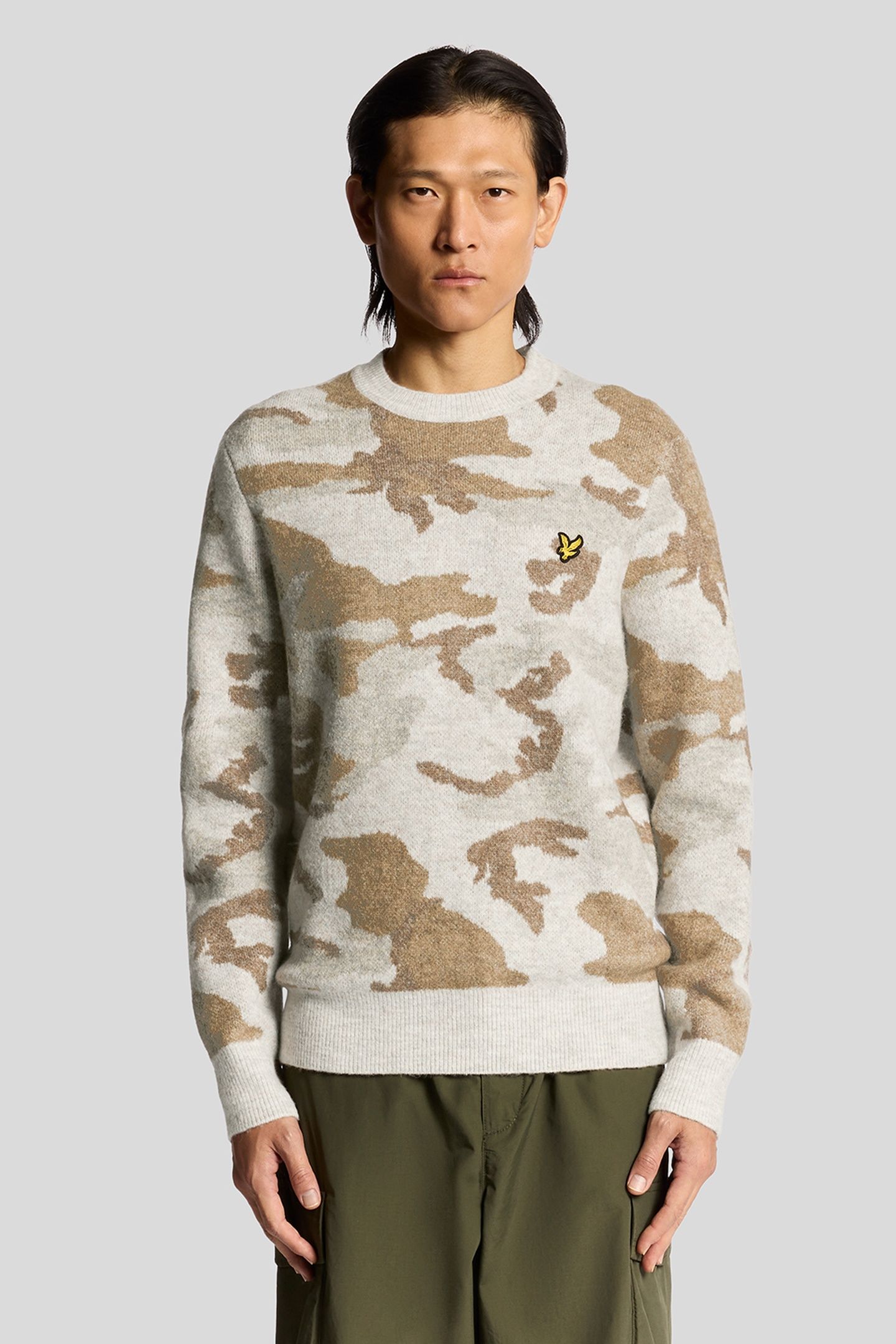 BRUSHED CAMOUFLAGE CREW NECK JUMPER GREY TAUPE 2