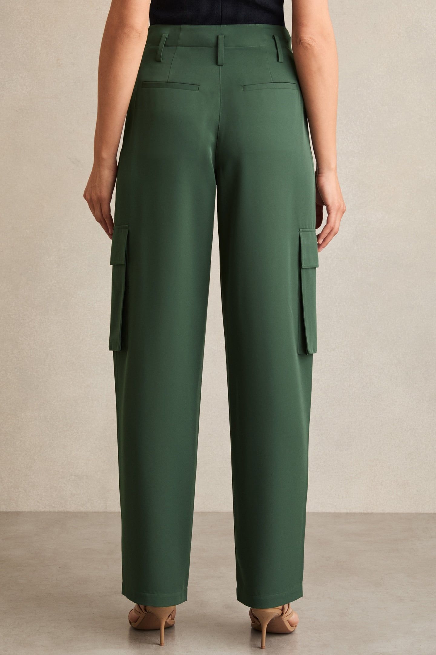 WIDE LEG PLEATED CARGO TROUSER GREEN 2