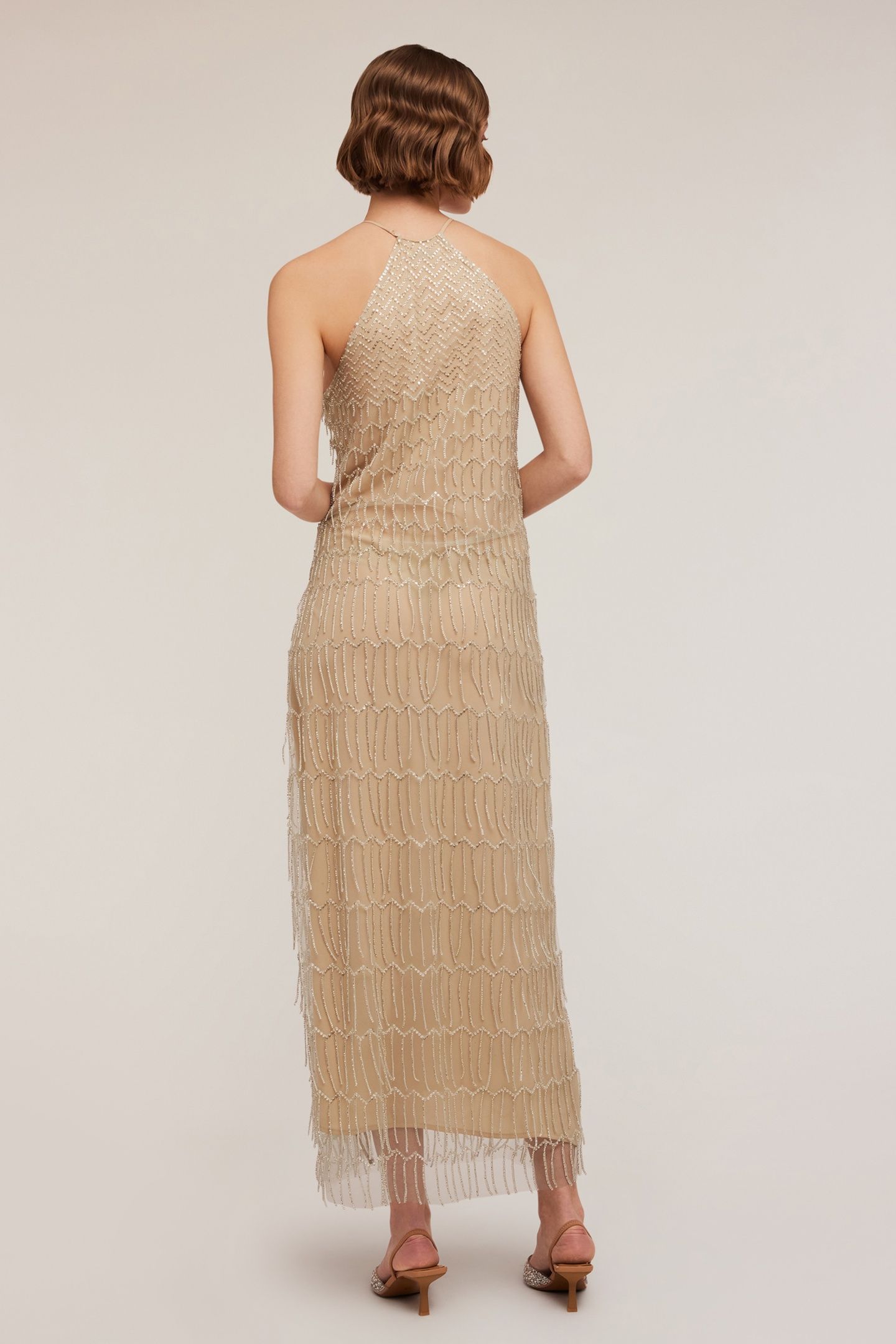 EMBROIDERED DRESS WITH FRINGES BEIGE 2