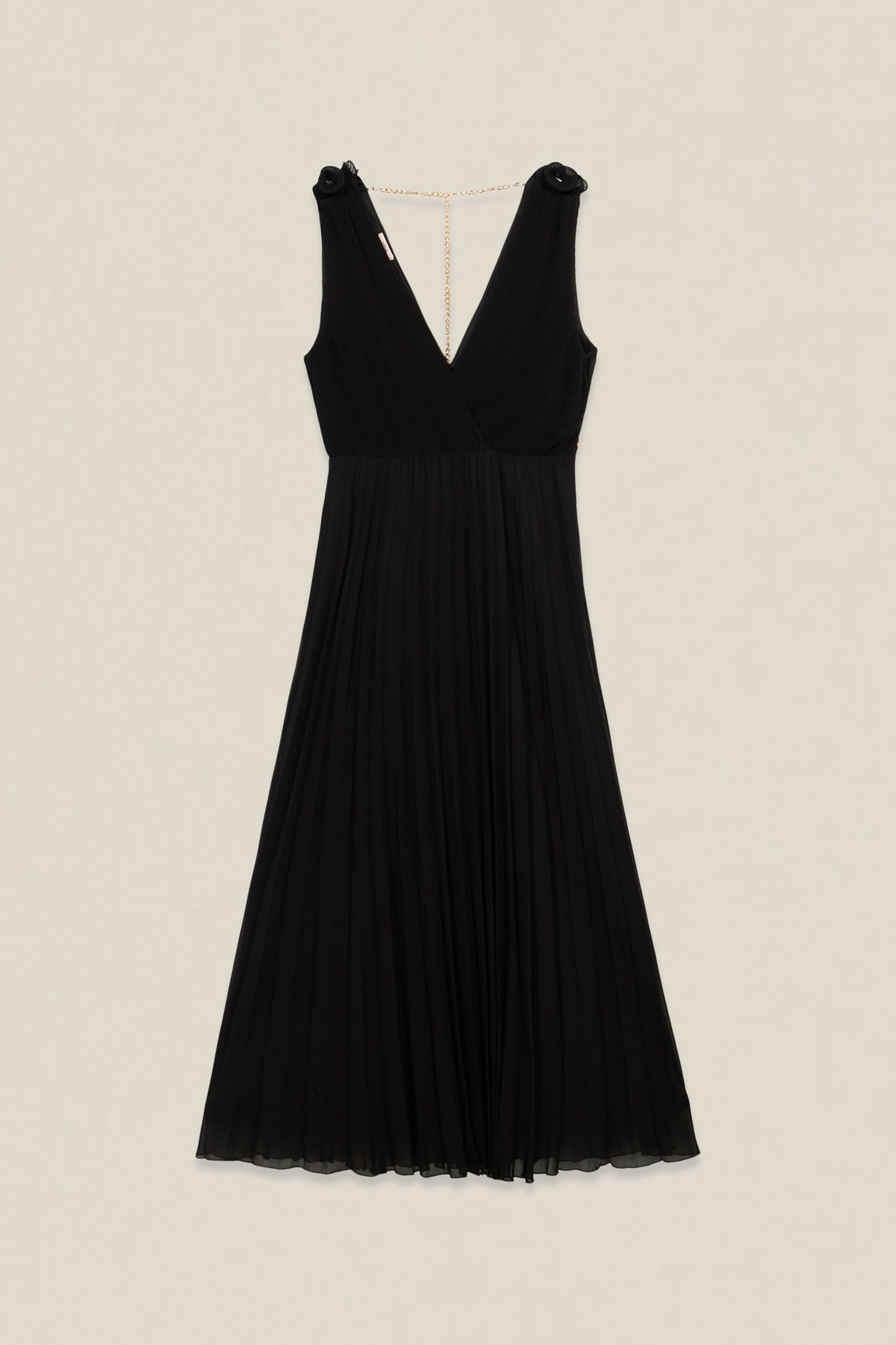 LONG PLEATED DRESS WITH RUFFLE BLACK 4