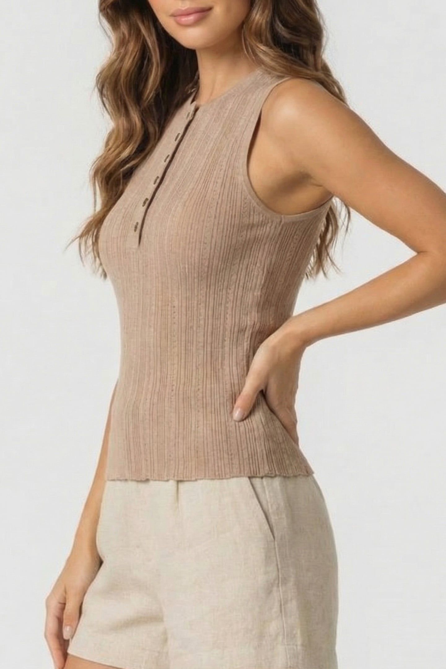 MARCIANO BY GUESS GIADA SLV SWEATER TOP NATURAL ALMOND 1