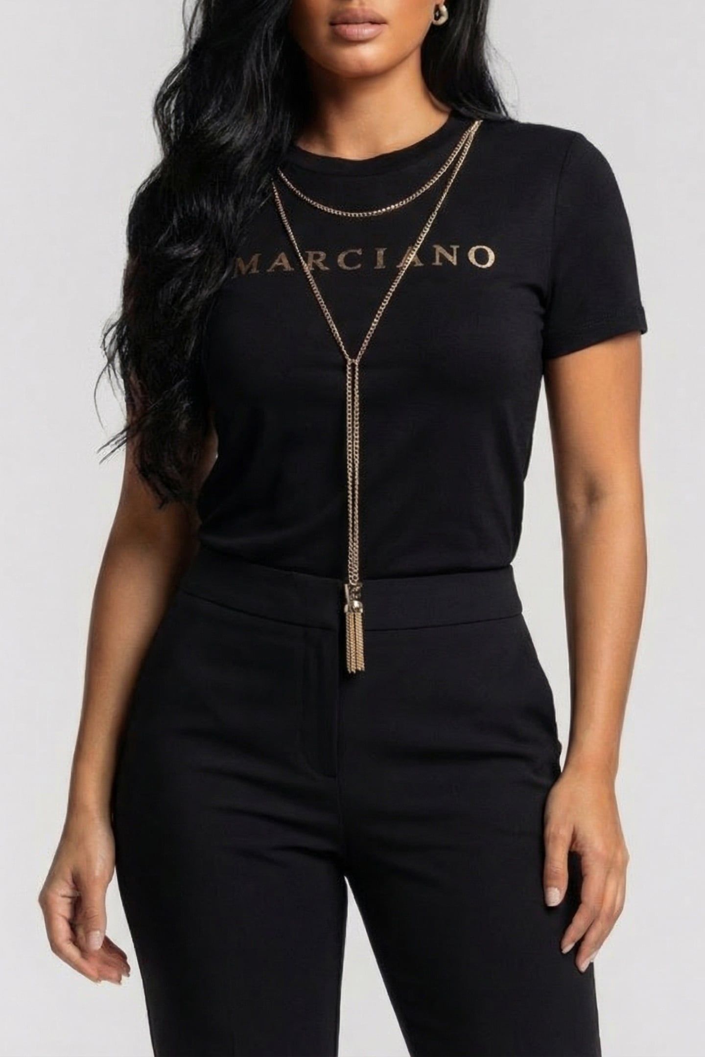 MARCIANO BY GUESS OLIVIA SS CHAIN TEE JET BLACK 1