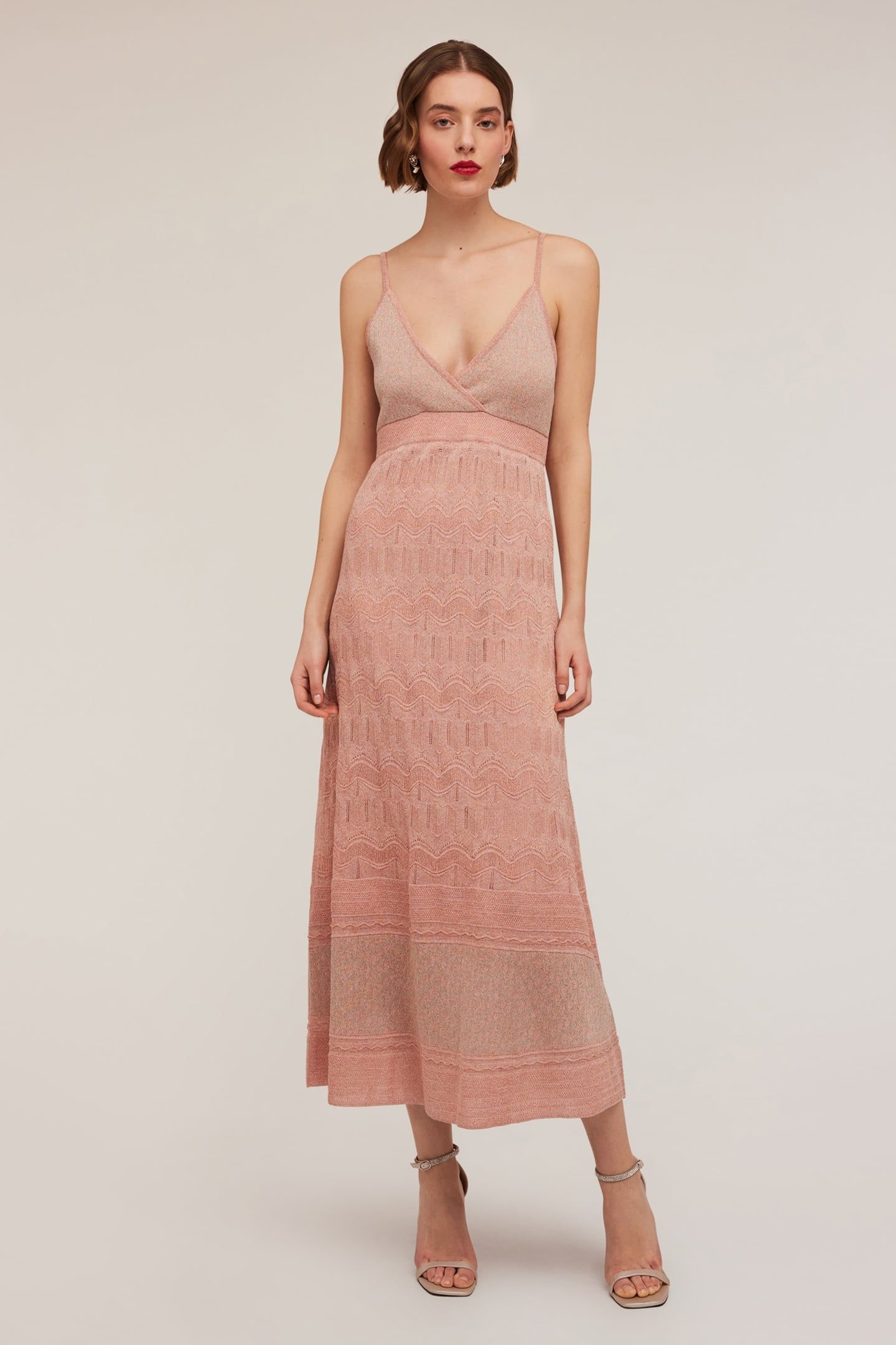 LONG PATTERNED LUREX KNIT DRESS PINK 1