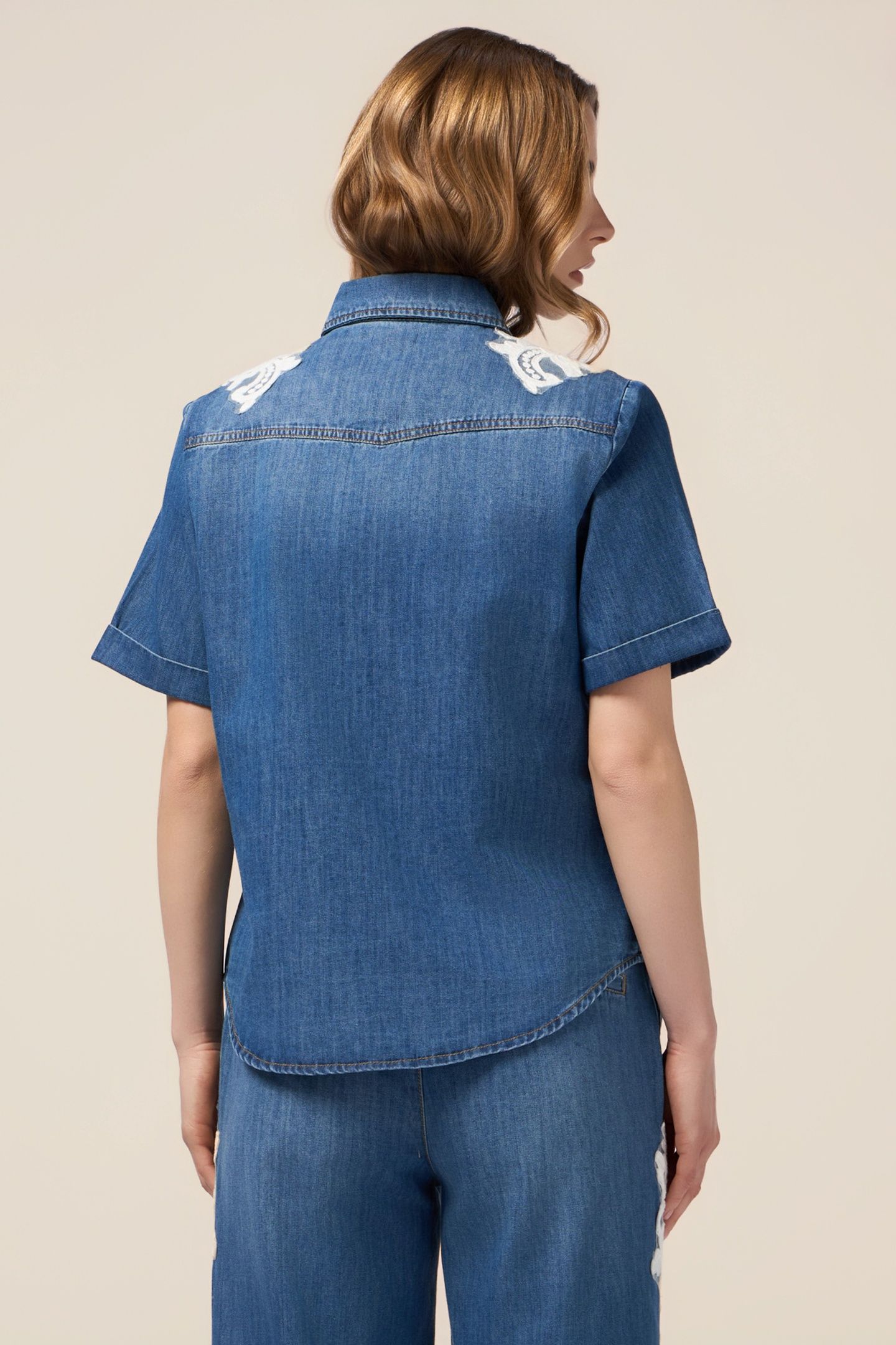 DENIM SHIRT WITH FLORAL EMBROIDERY BLUE 3