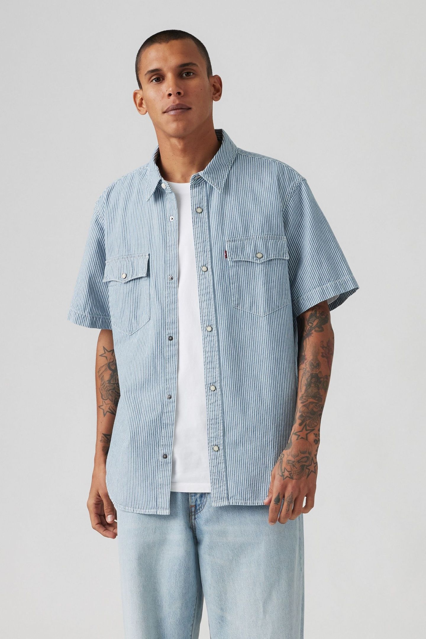 SHORT SLEEVE RELAXED WESTERN SHIRT BLUE 1