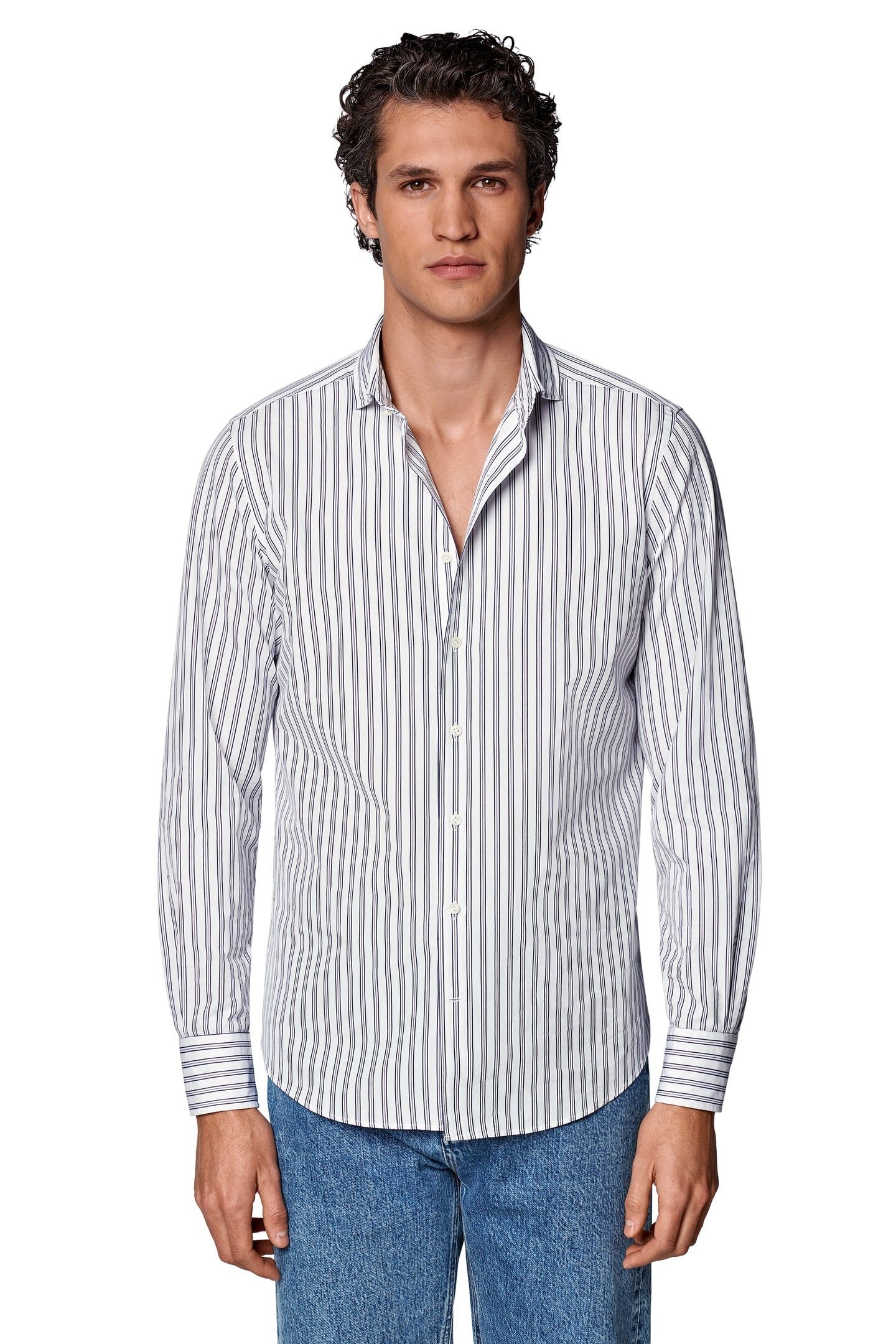 DARK BLUE STRIPE WASHED POPLIN NAVY 4