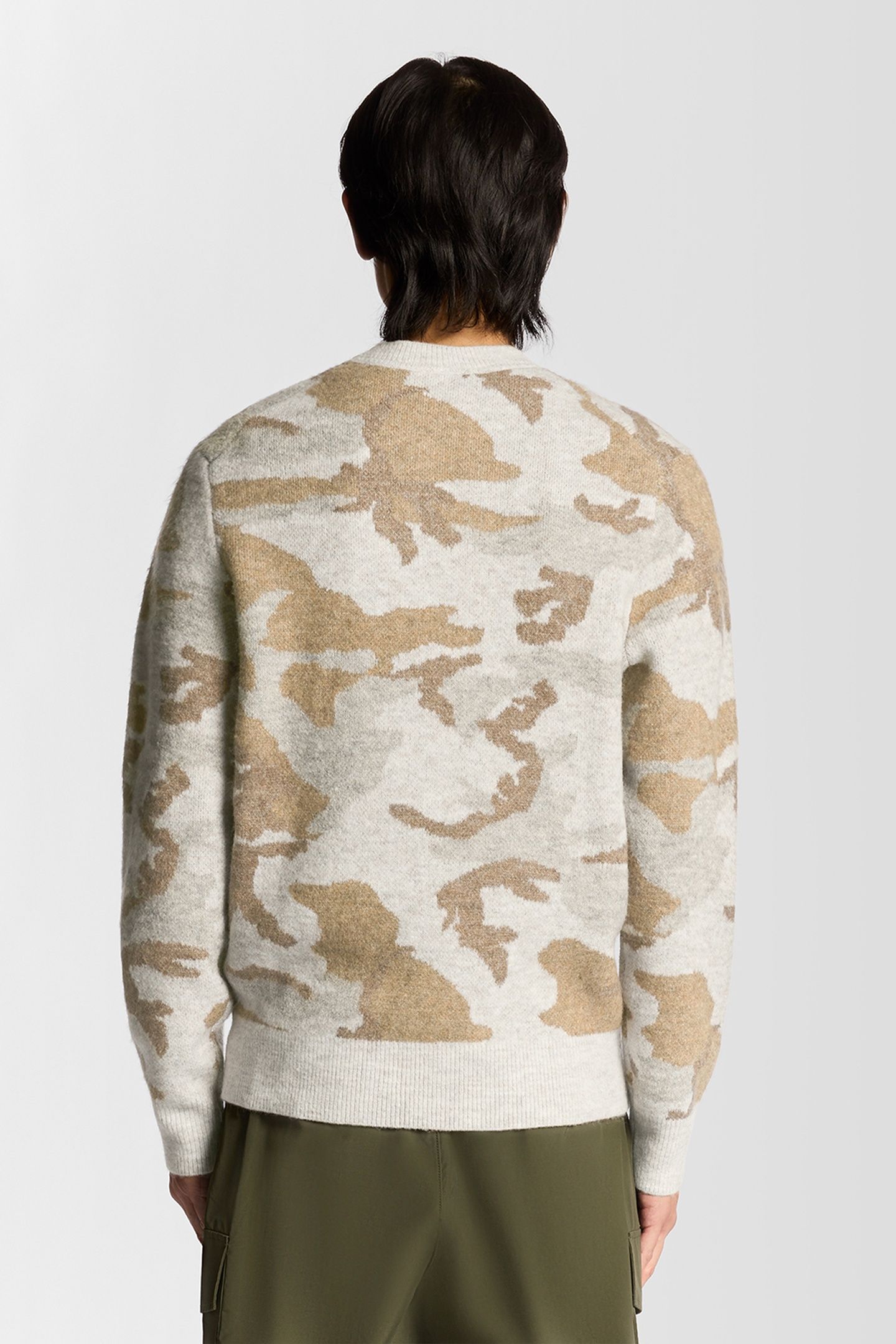 BRUSHED CAMOUFLAGE CREW NECK JUMPER GREY TAUPE 3