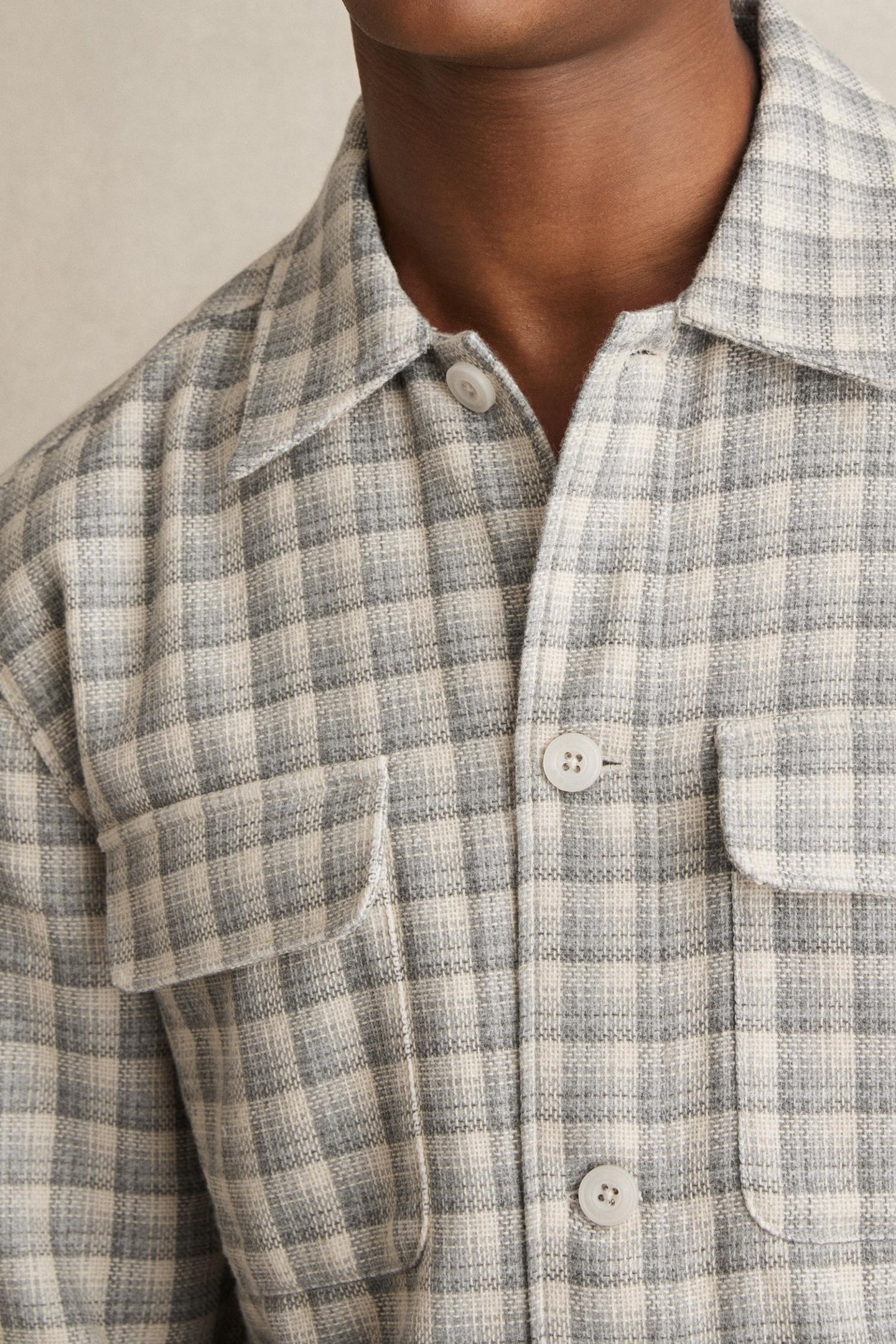 LS TEXTURED CHECK TWIN POCKET OVERSHIRT LIGHT GREY 3