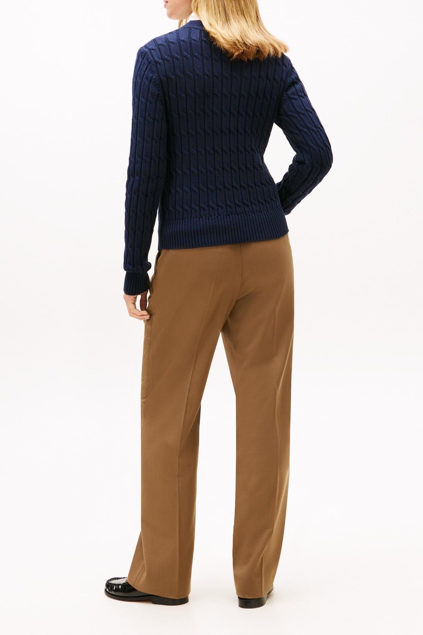 CABLE KNIT CREW NECK JUMPER DARK NIGHT NAVY 5