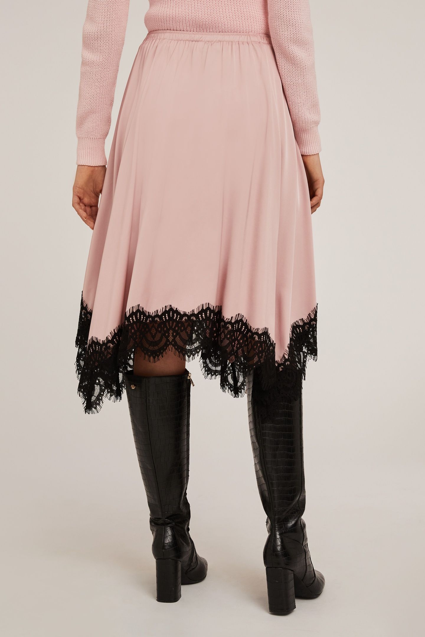 SATIN SKIRT WITH LACE TRIM POWDER PINK 3