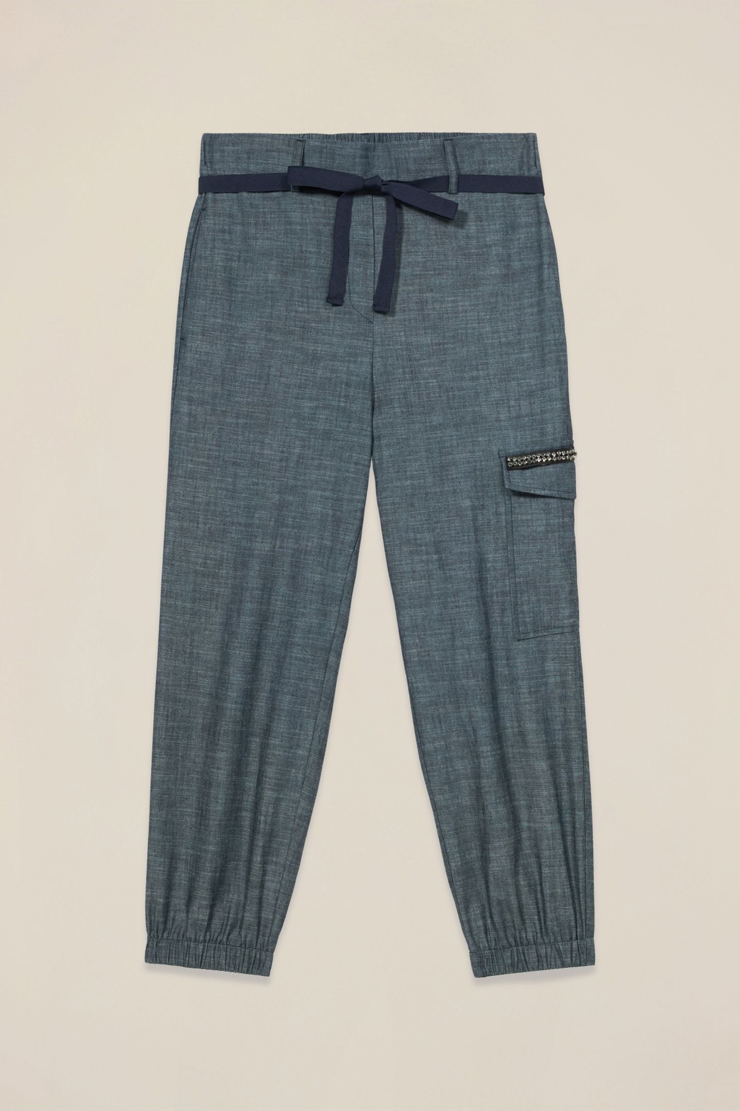 DENIM-EFFECT JOGGERS IN LINEN BLEND FABRIC BLUE 4