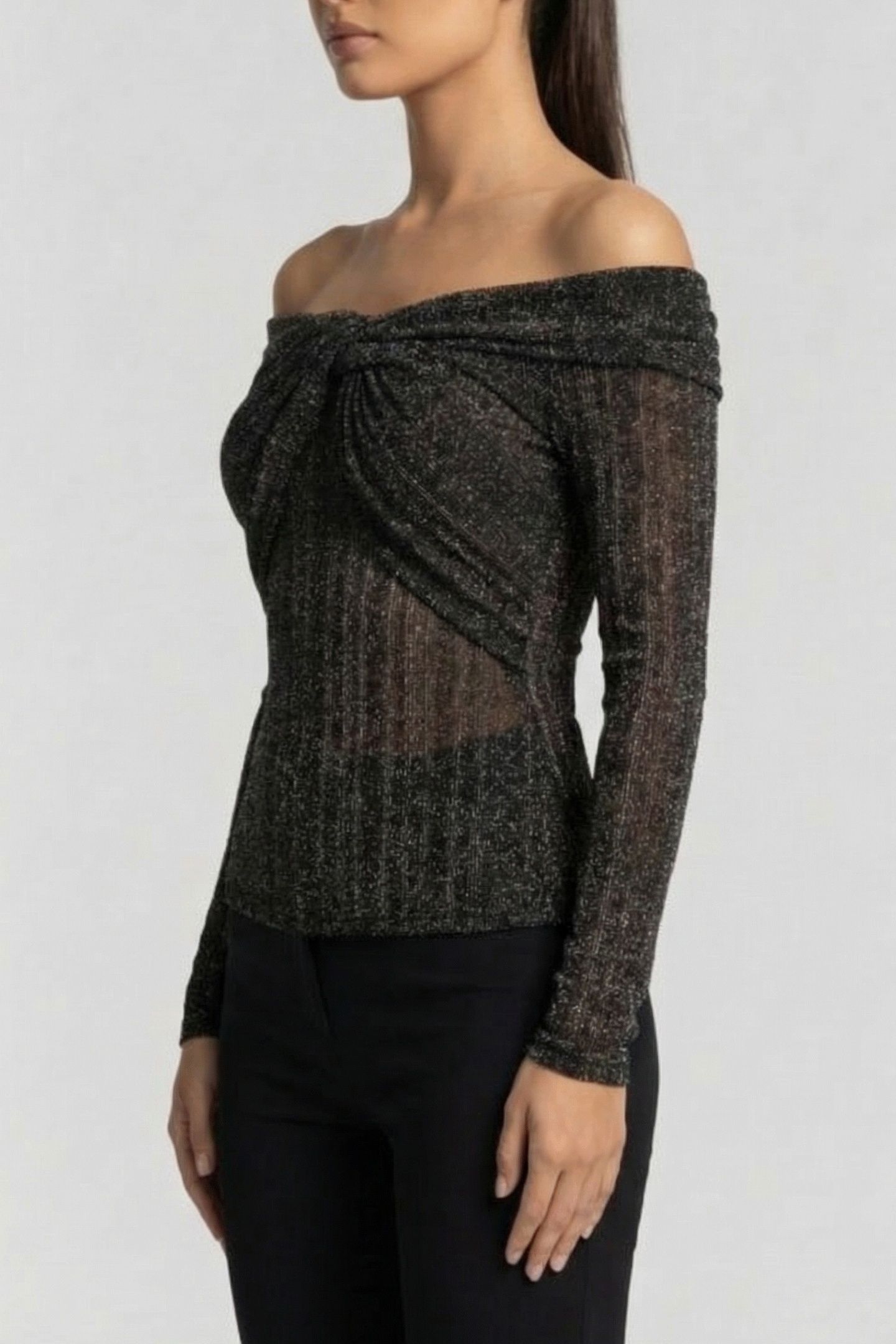 MARCIANO BY GUESS GIA LS RIBBED SWEATER TOP BLACK LUREX BLAC 3
