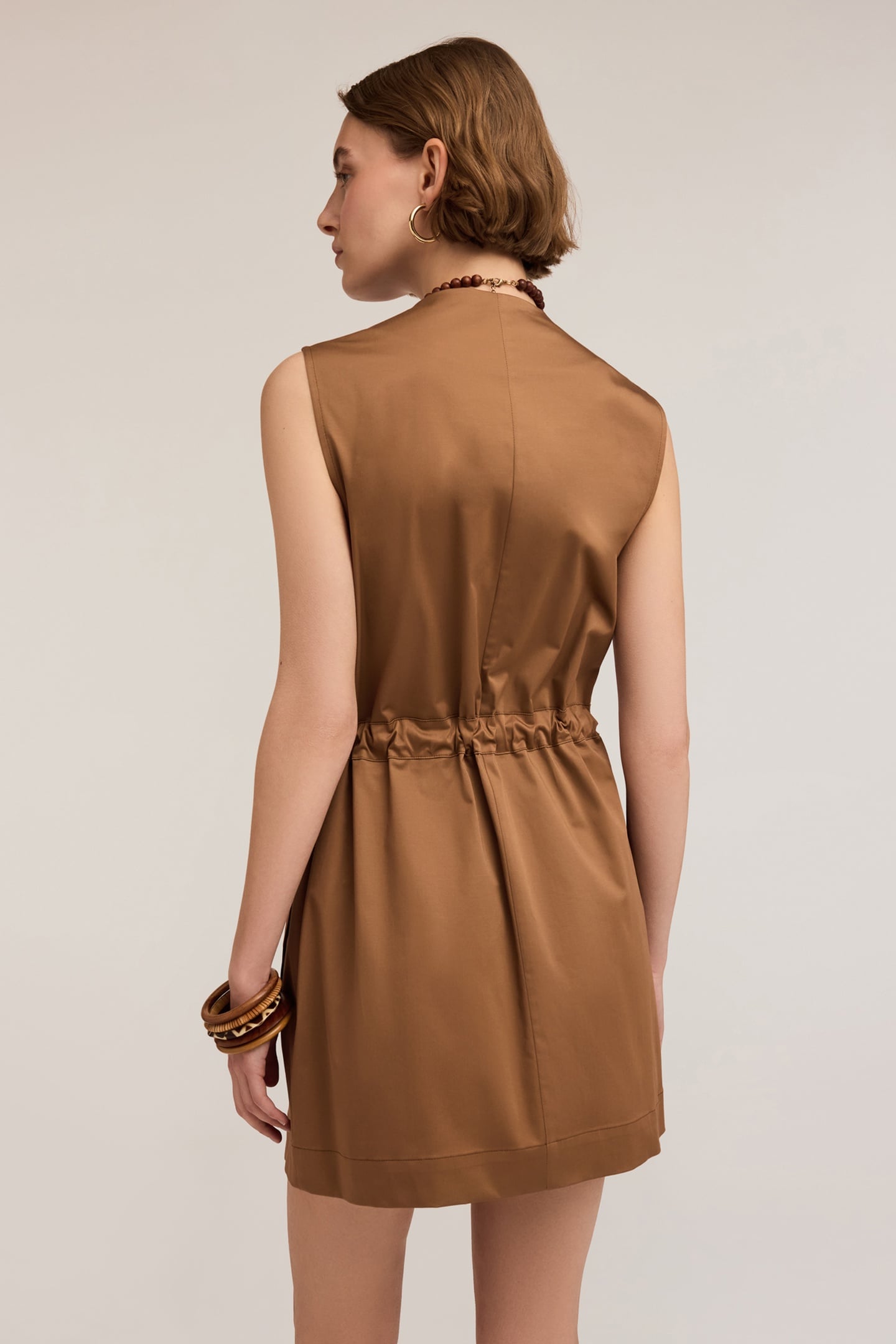 SATIN SAHARIENNE STYLE DRESS BROWN 2