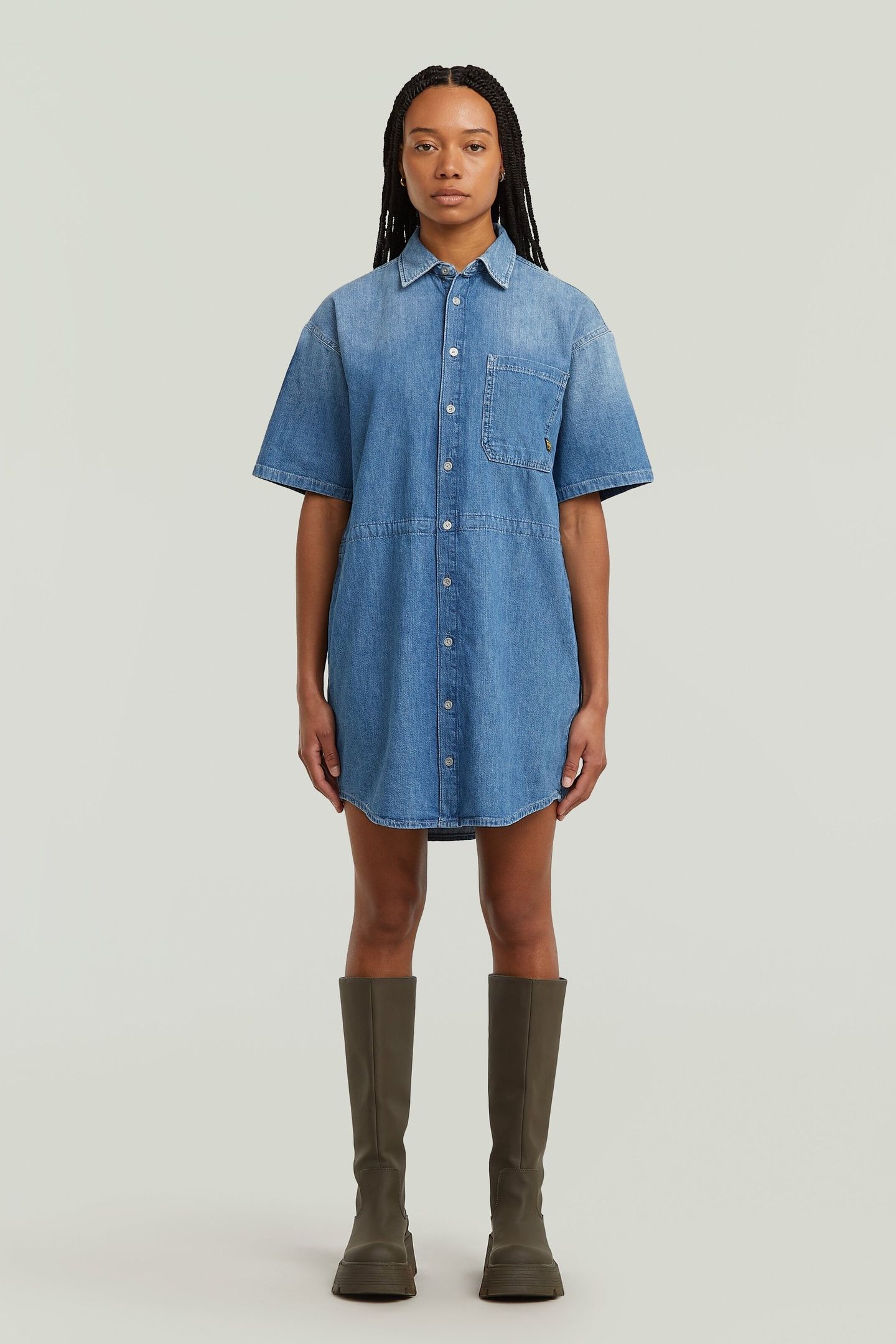 RELAXED DRAWCORD S/S DRESS FADED ISLES BLUE 1