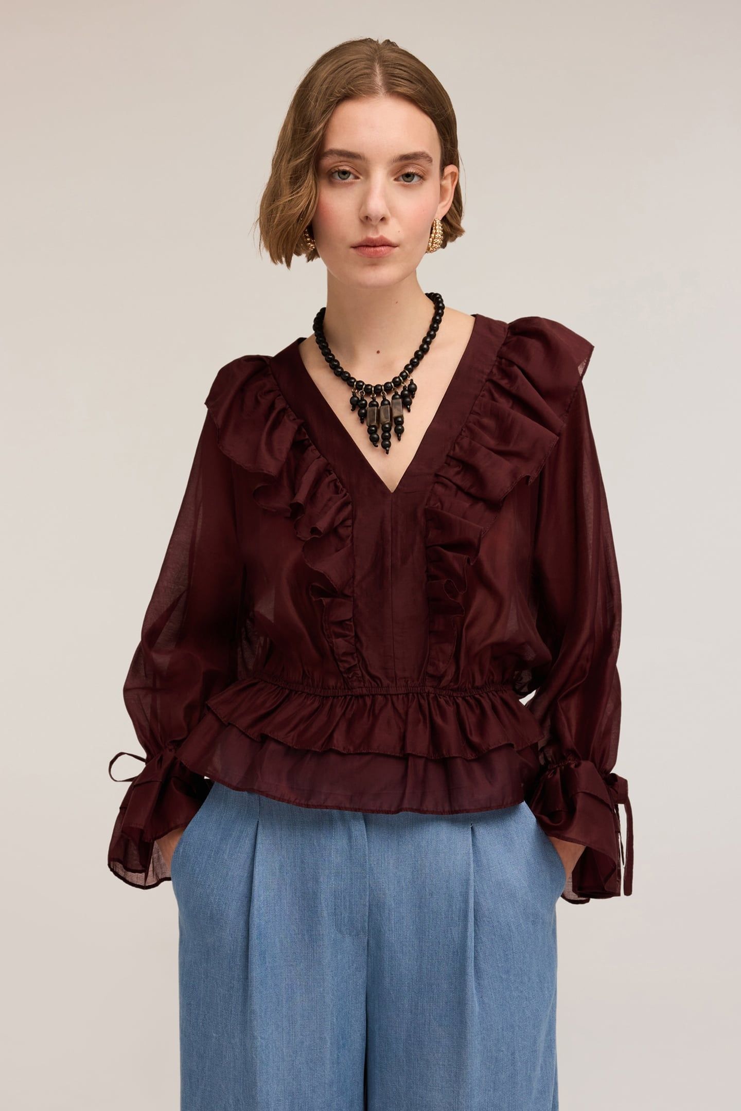 VOILE BLOUSE WITH FLOUNCES BURGUNDY 1