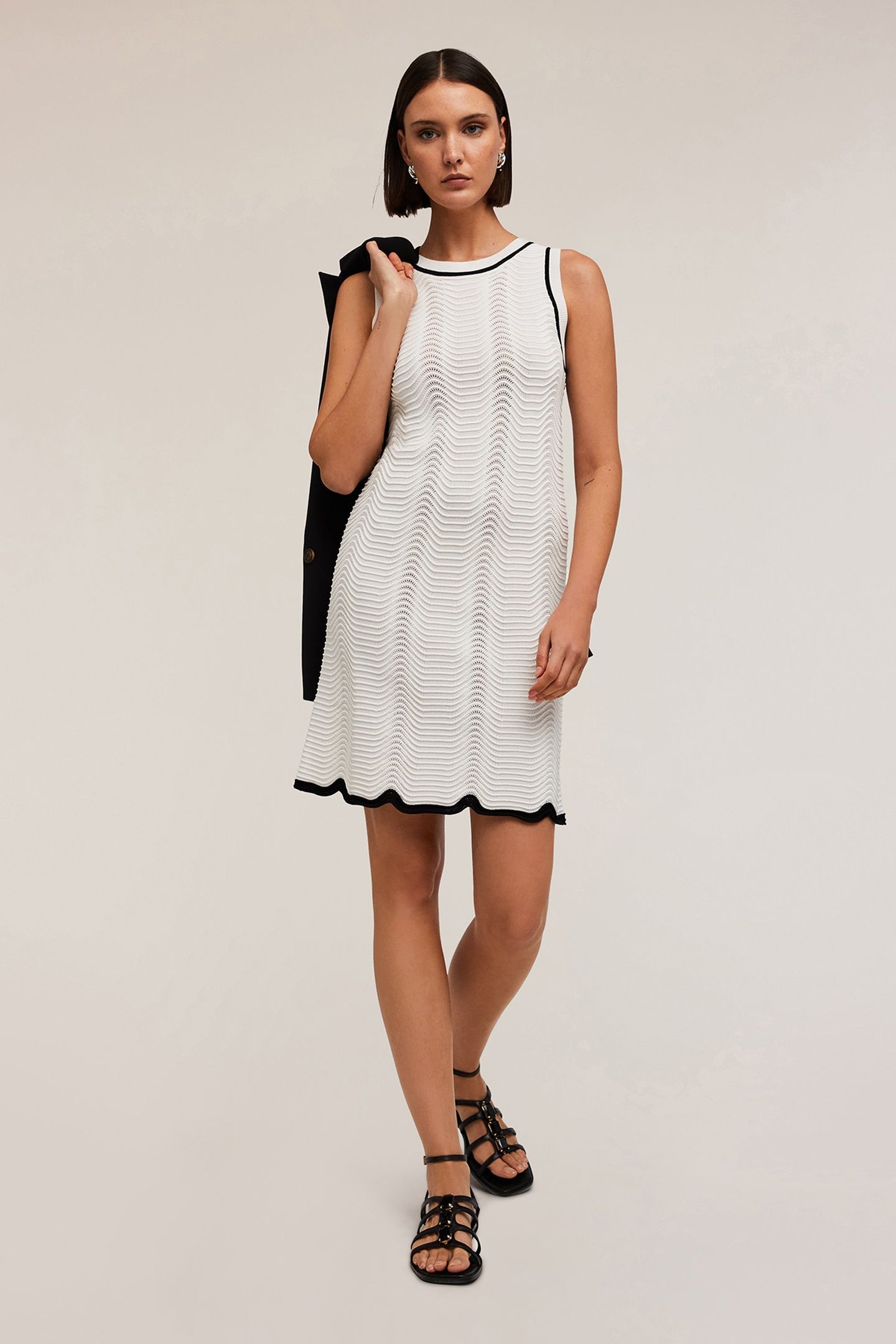 WAVY STITCH KNIT DRESS WHITE 1