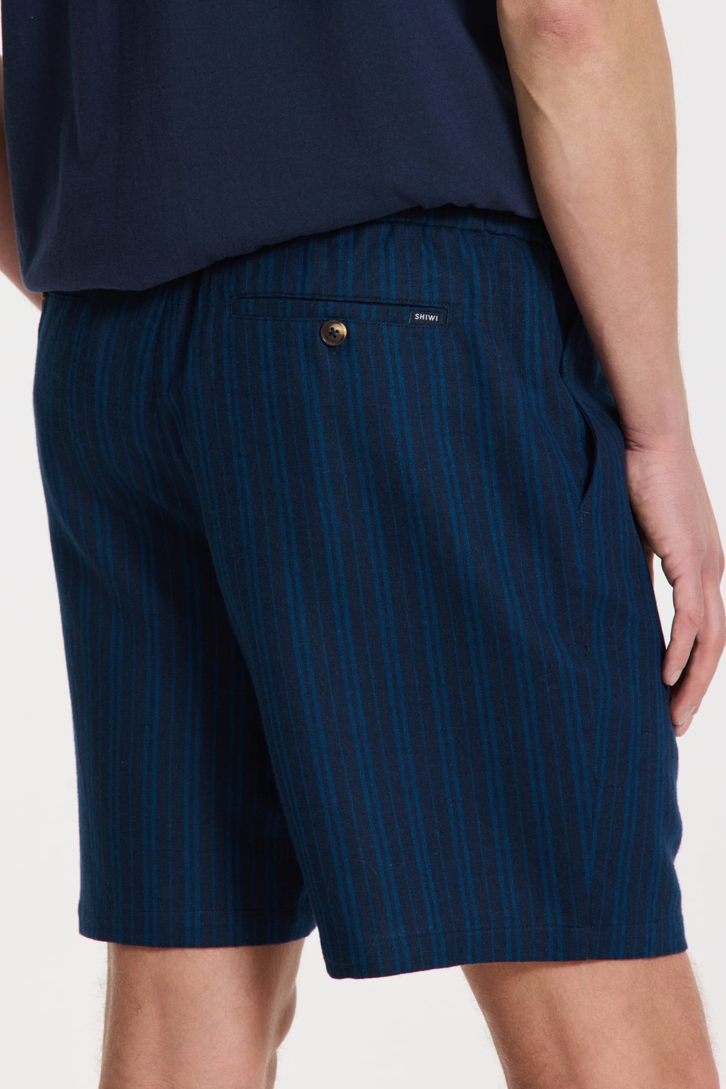 LEWIS LINEN SHORTS YARN DYE STRIPES BLUE DARK NAVY STRIPES 4