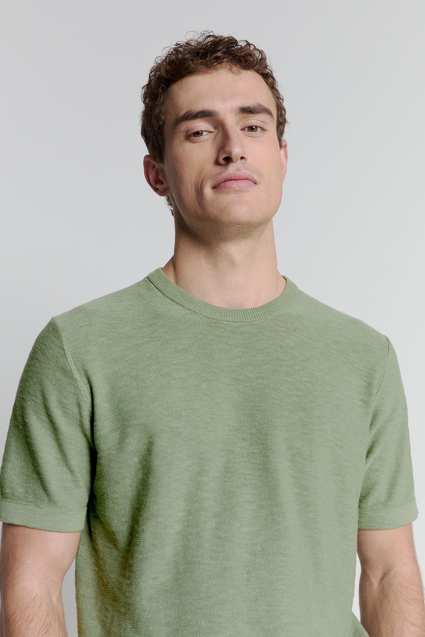 PULLOVER SHORT SLEEVE CREWNECK SOLID SLUB KNIT GREEN 3