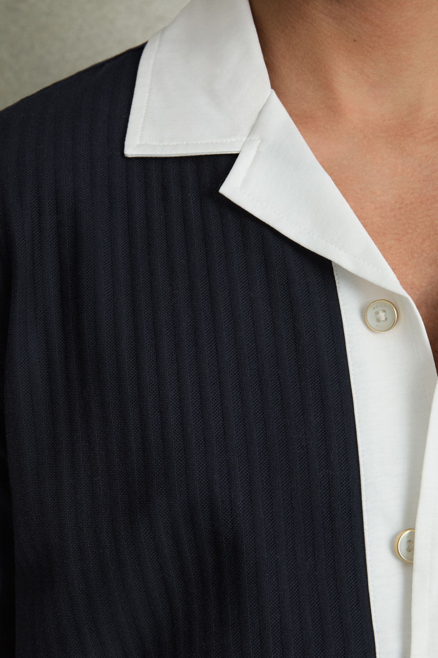 SS TEXTURED COLOUR BLOCK CUBAN SHIRT NAVY/WHITE 4
