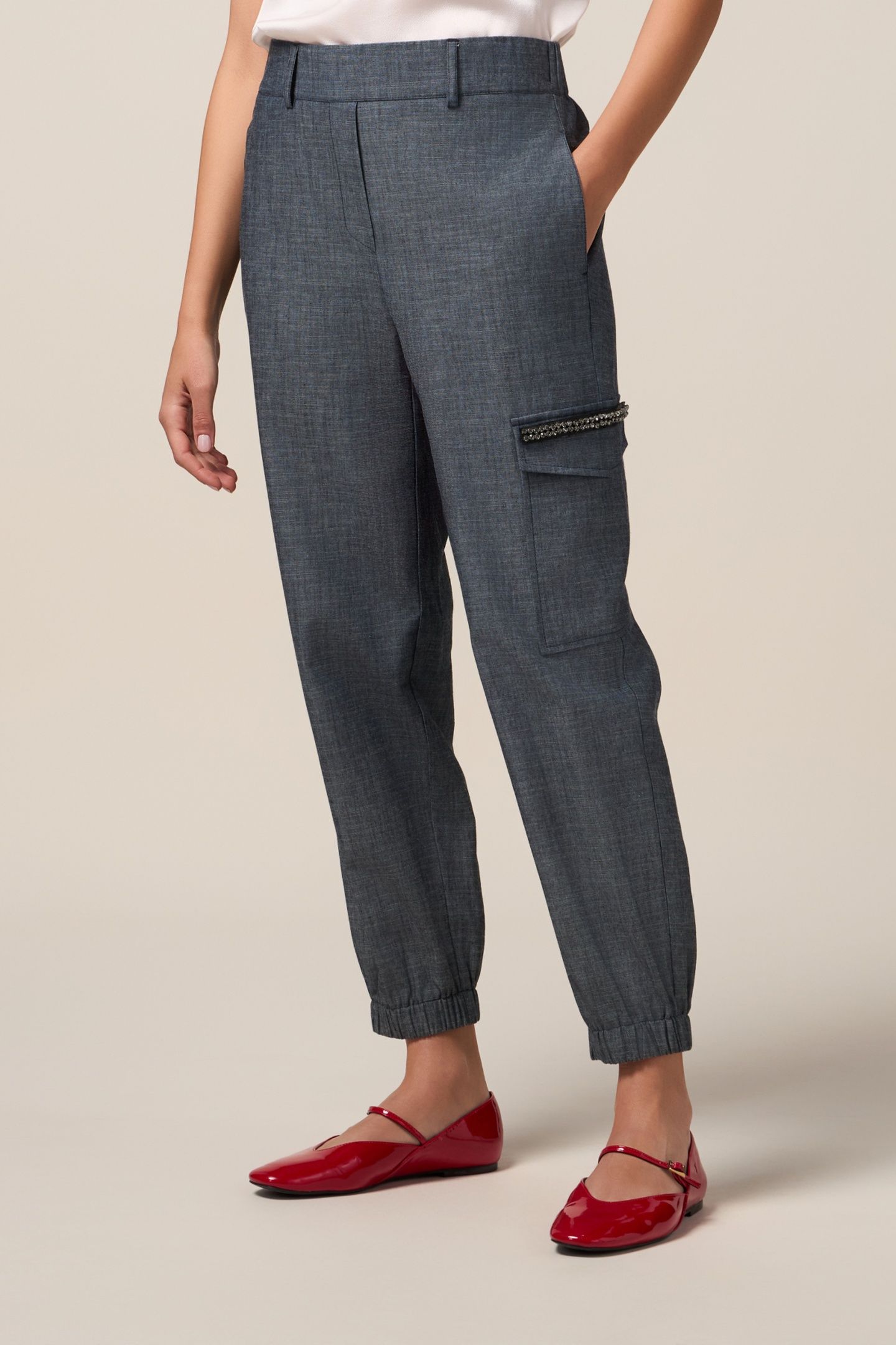 DENIM-EFFECT JOGGERS IN LINEN BLEND FABRIC BLUE 1