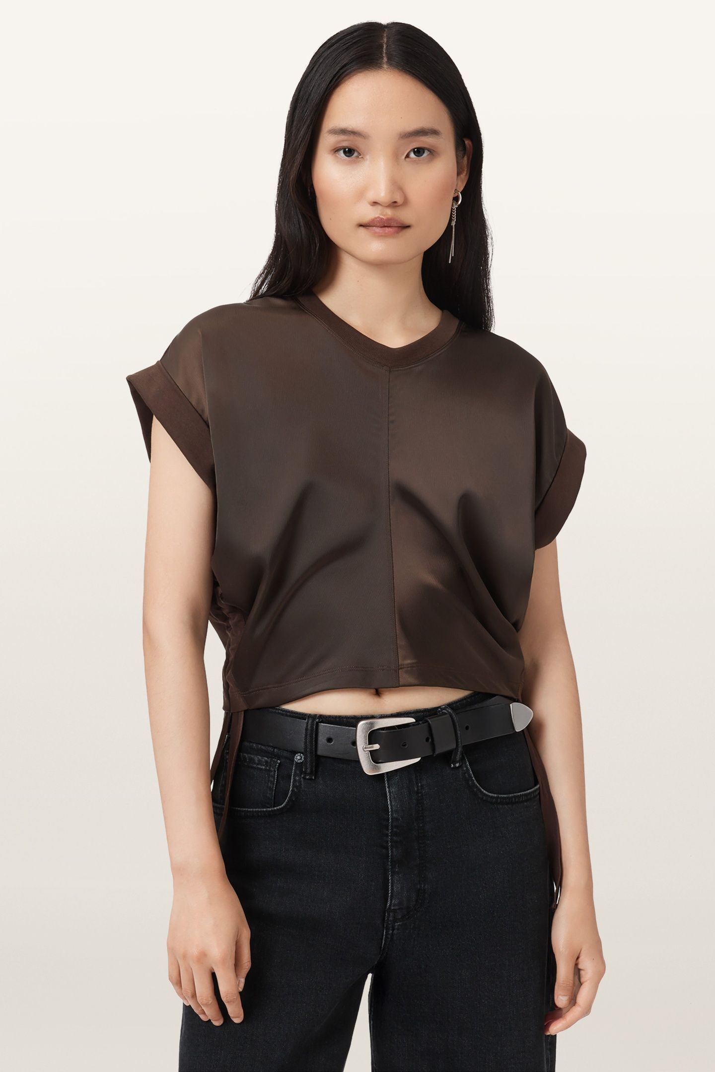 MIRA SATIN TEE TORTE BROWN 1