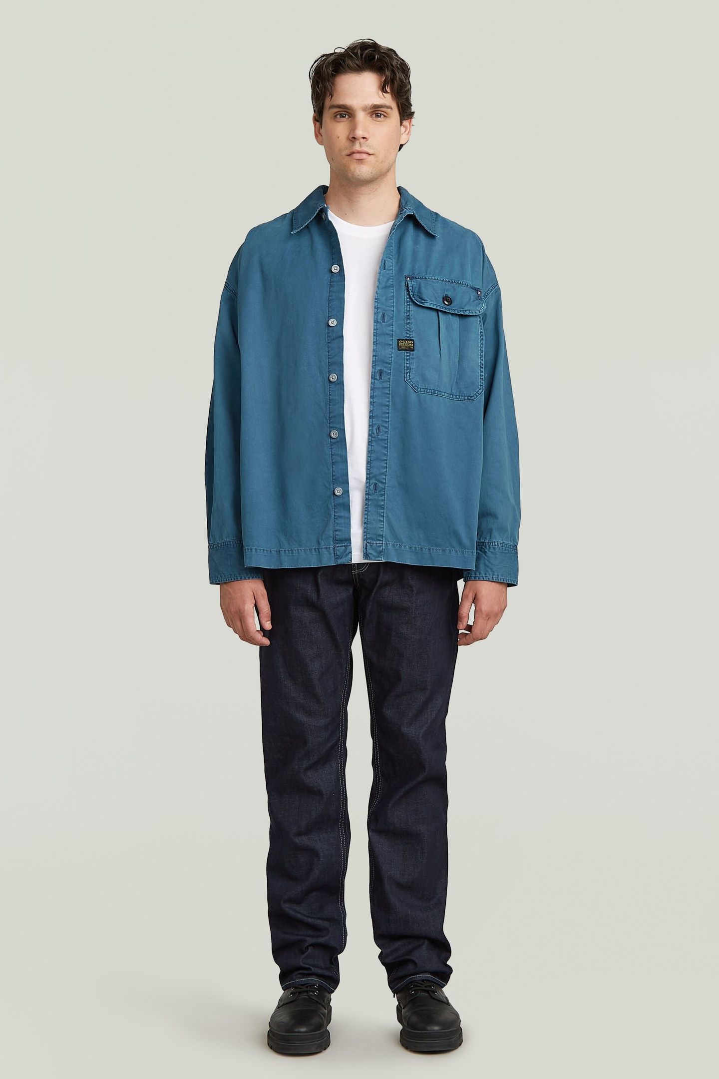 PLEATED 1-PKT BOXY SHIRT L/S FADED INDIGO GD 1