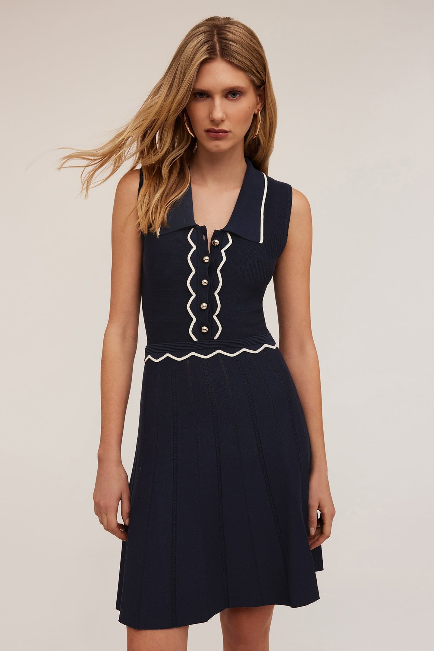 SHORT KNIT DRESS WITH CONTRASTING COLOUR PROFILES BLUE 1