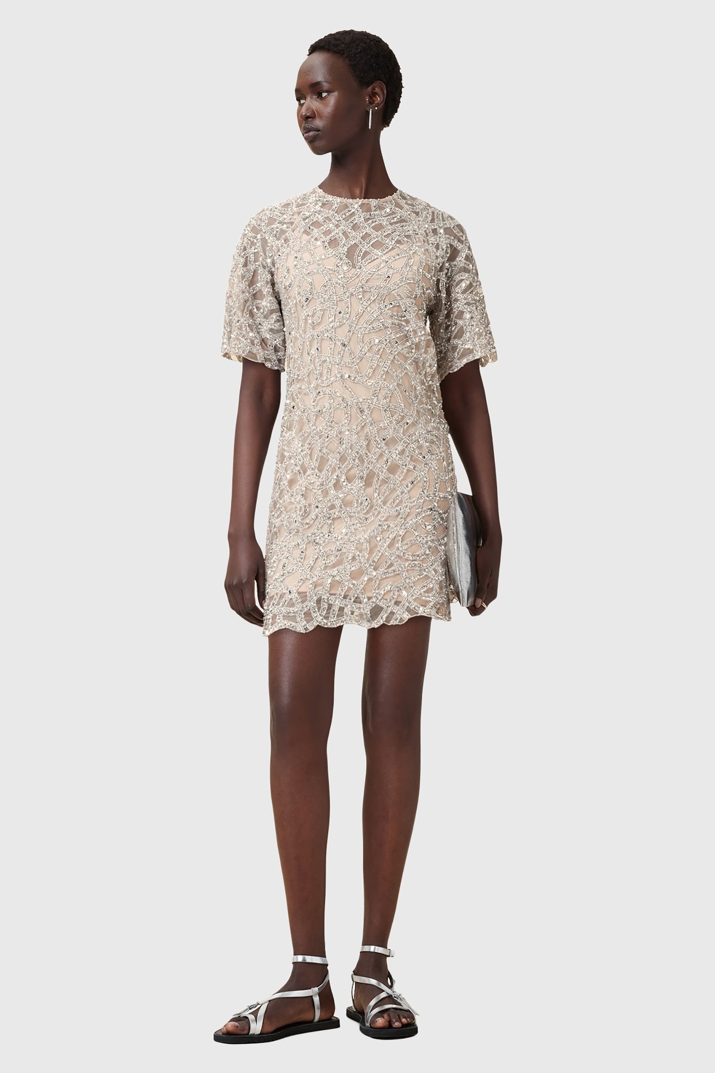 EVA EMB DRESS WHITE/SILVER 6