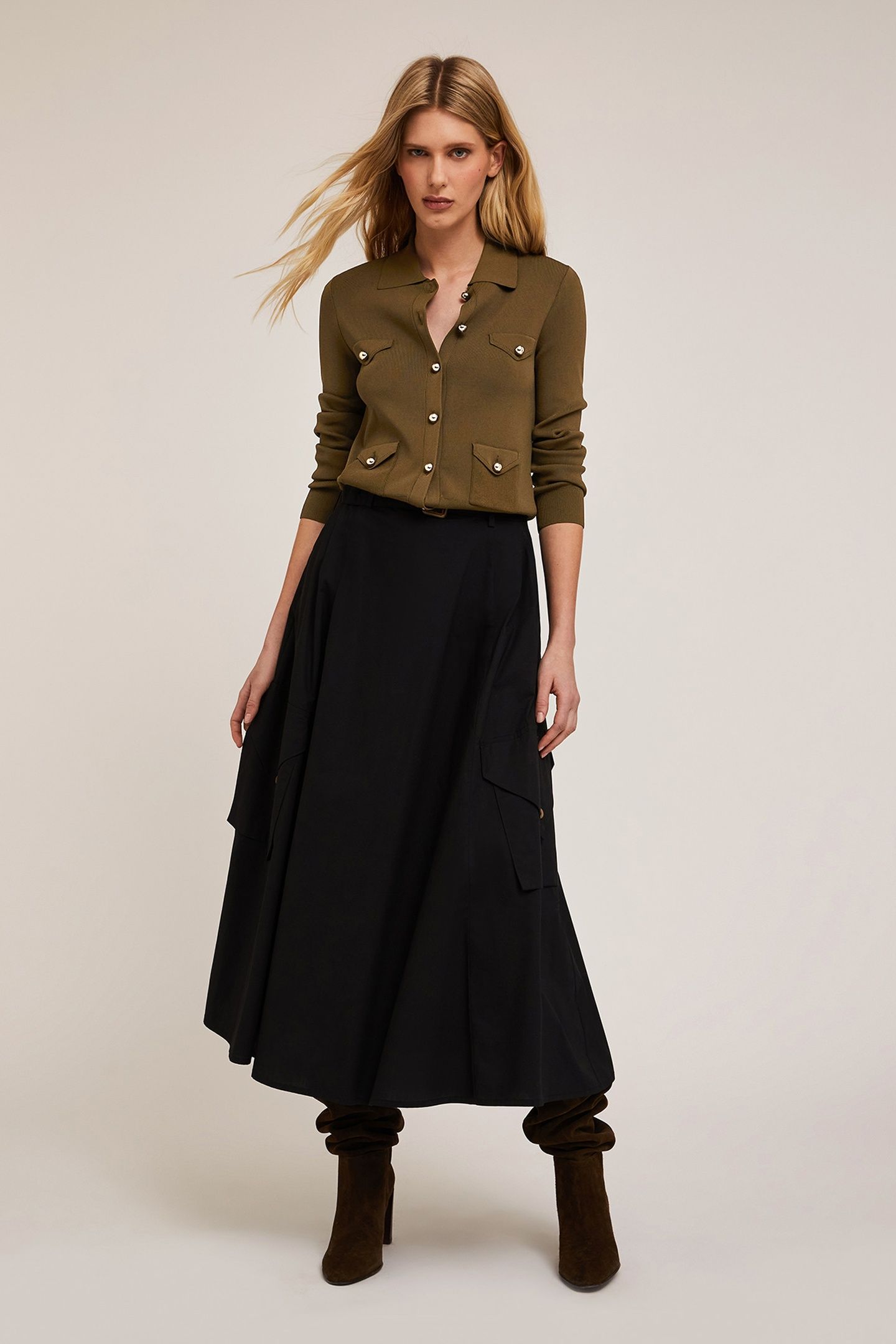 KNIT CARDIGAN WITH POCKETS MILITARY GREEN 1