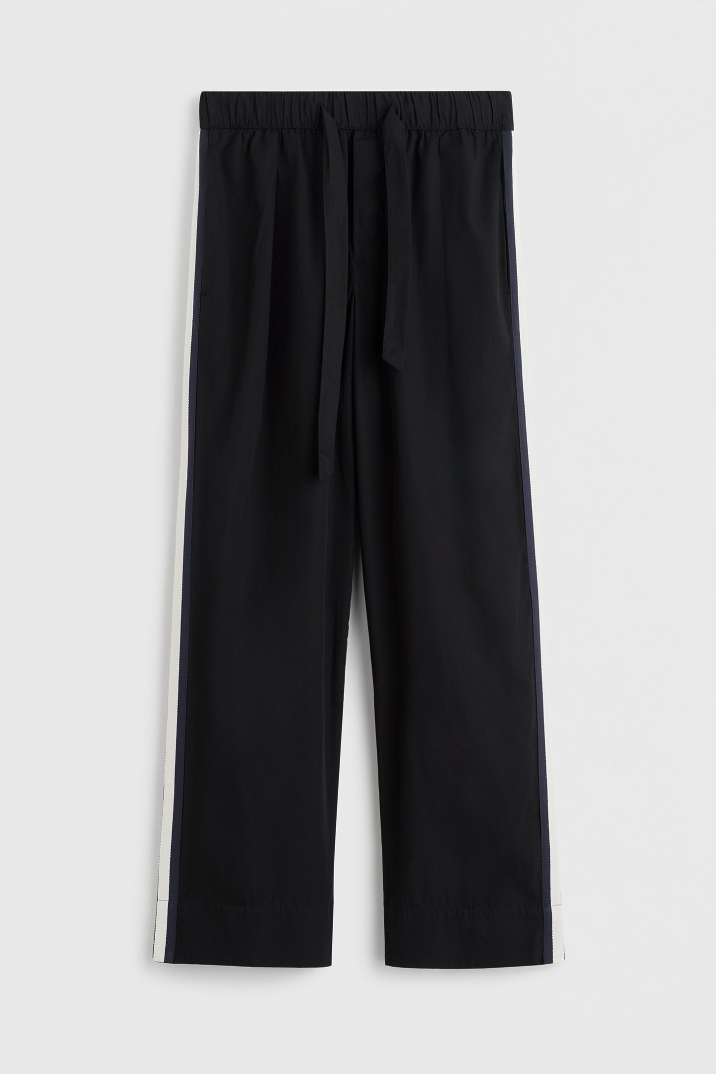 UNISEX POPLIN, PYJAMAS PANTS GROSGRAIN SIDE STRIPE ALL BLACK 2