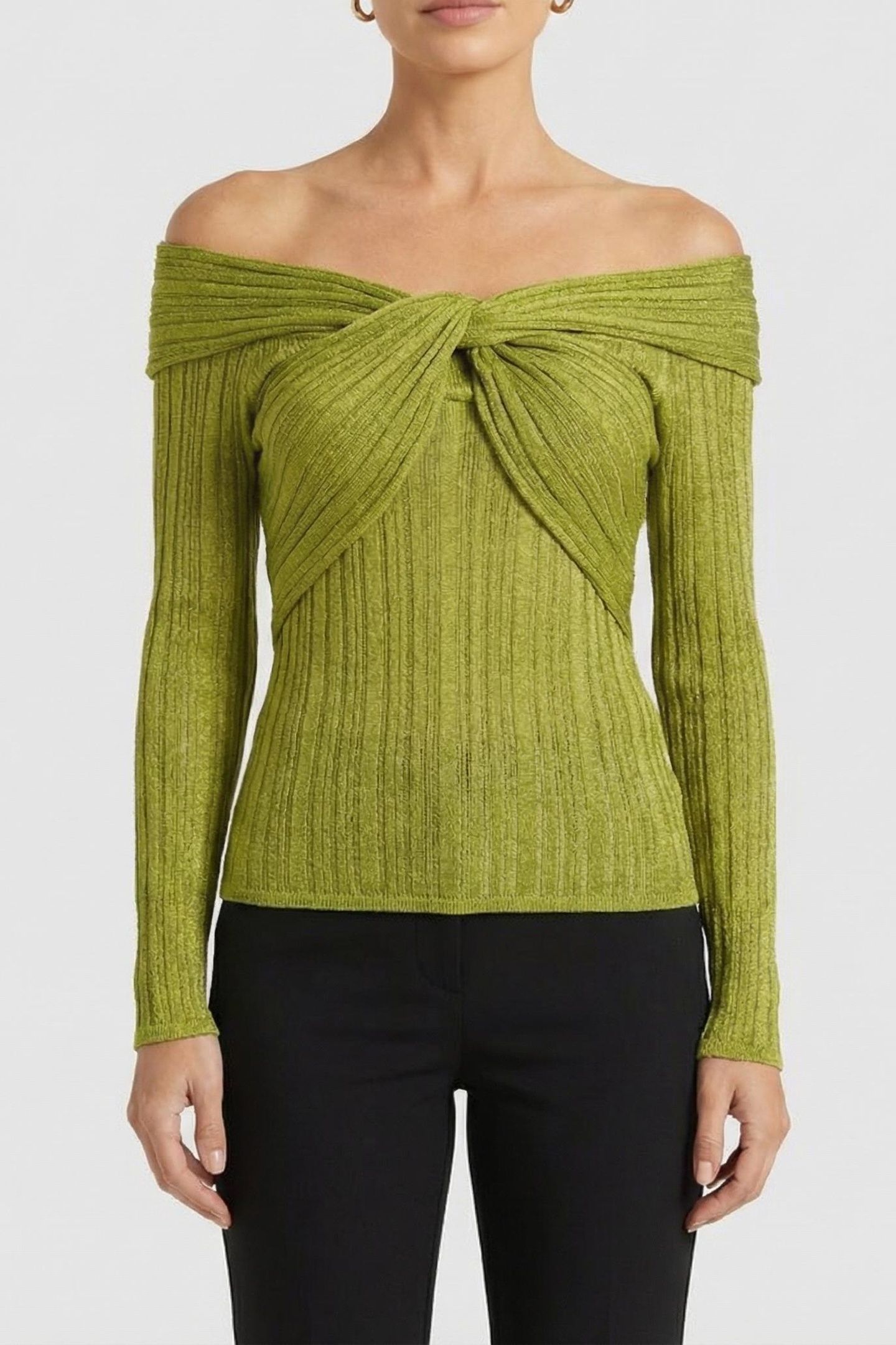 MARCIANO BY GUESS GIA LS RIBBED SWEATER TOP KIWI LIGHT GREEN 1