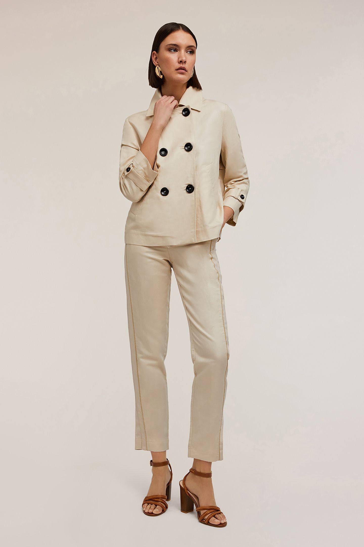 LINEN BLEND CANVAS PEA COAT BEIGE 3