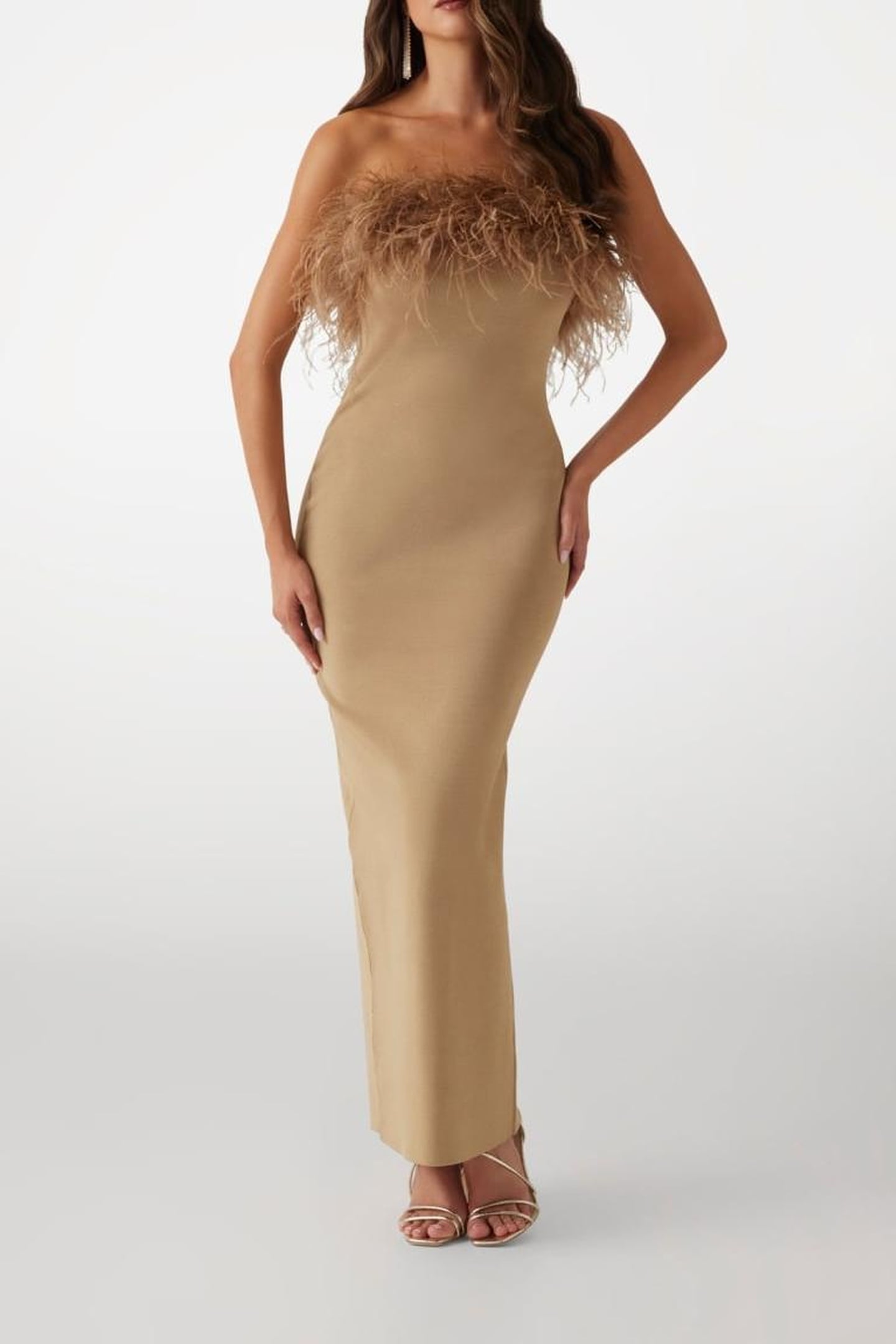 MARCIANO BY GUESS EVITA BANDAGE GOWN DESERT MUD MULTI 1