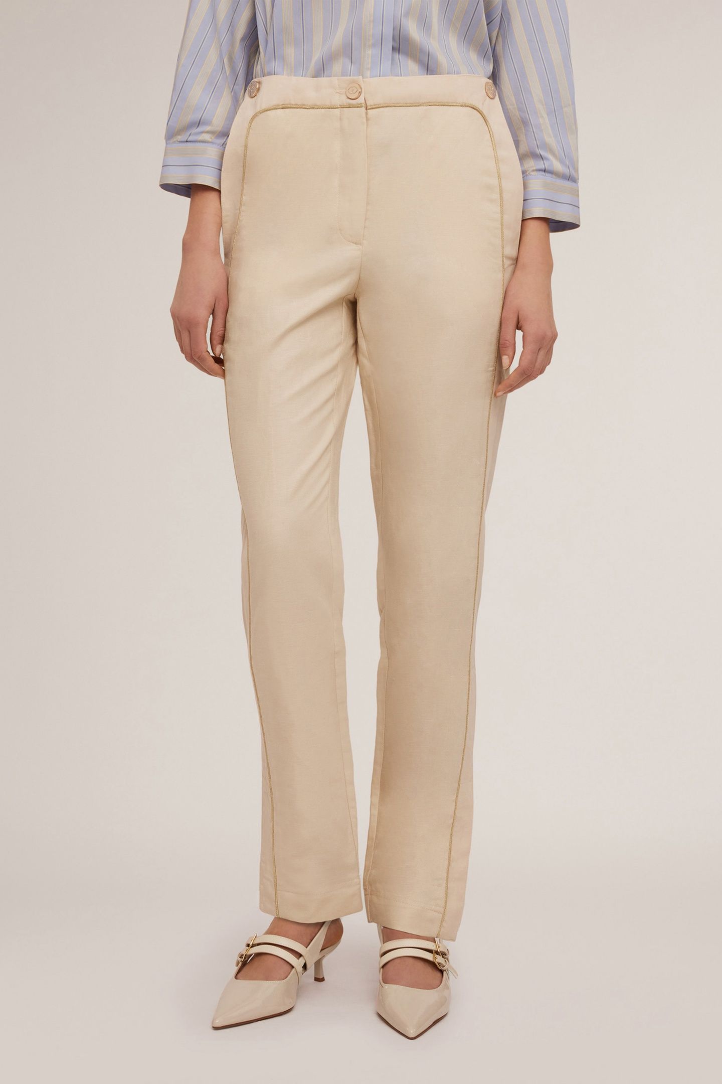 TROUSERS WITH PIPING AND SLIT AT THE HEM BEIGE 2