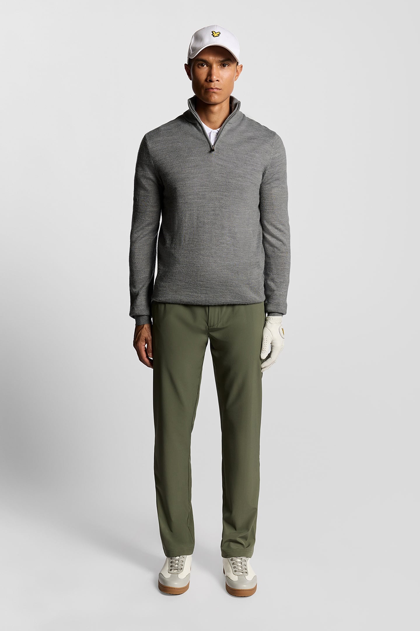EMBROIDERED 1/4 ZIP MERINO KNIT MID GREY MARL 1